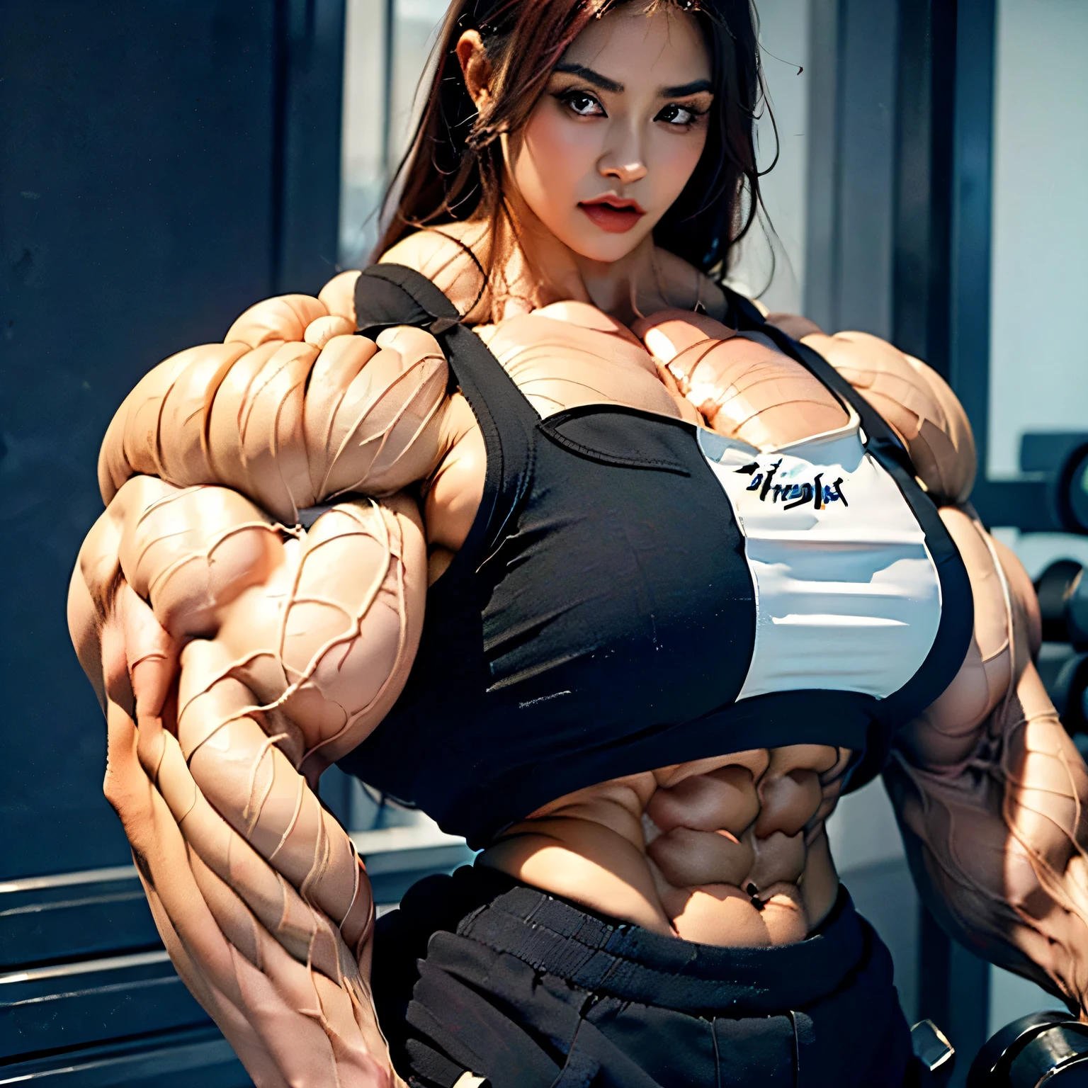 (8k, RAW photo, photorealistic:1.25), (giant strapon:1.25), ((((1 girl)))), (1 super muscular tranny bodybuilder:1.25), (bulging veins:1.25), (huge biceps:1.25), (extreme muscular exposure:1.25), (dominatrix in full black latex:1.5), (super muscular professional bodybuilder:1.5), (huge muscular arms:1.5), ultra-detailed photo quality realistic image, solo female, realistic image, high detail, photo quality, best quality, ultra-detailed, masterpiece, finely detail, realistic skin texture, 85 mm art lens, f 1.2, sharp focus,