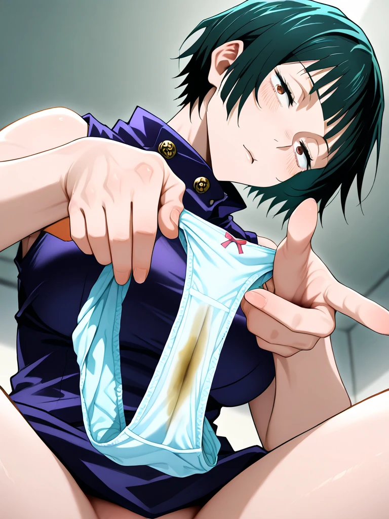 Fubuki from one-punch man shacking legs thighs!!!, thighs!!!!!!, Fubuki focus vibrator inside pussy and the wire peek from panties. cute dark purple panties, Embellished panties, Fubuki pussy cum