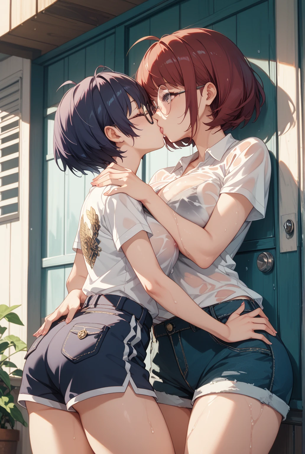 Two women having fun in the park、obscenity:1,2、Metamorphosis:1,2、Lesbian Mika:1,2、Grabbing each other's buttocks、Asuka of the Heavenly Court、the kiss、Black tank top、Navel、Black Hot Pants、Cowboy Shots、tre anatomically correct