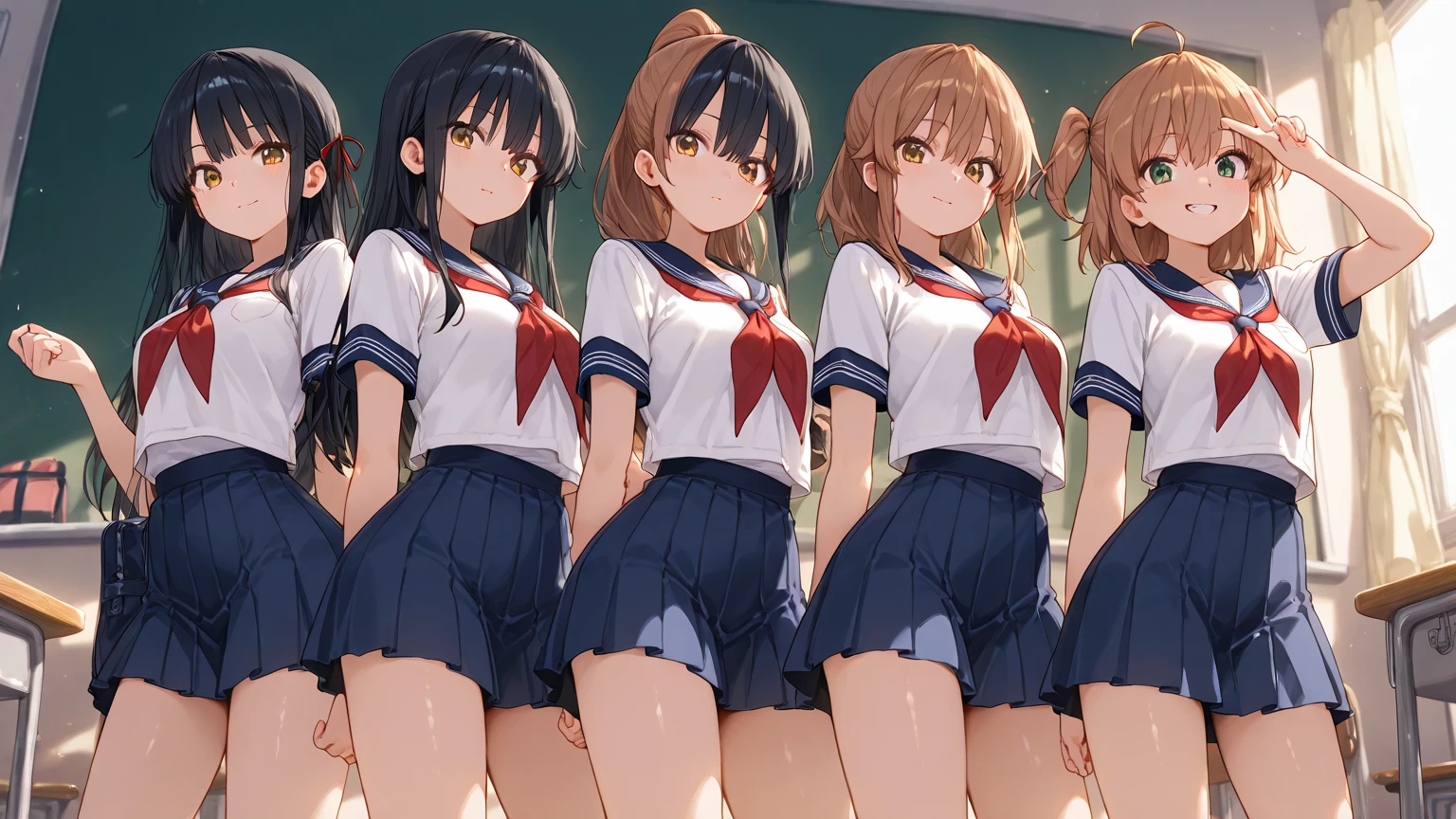 ecchi anime style, ecchi style, azur lane style, visual novel key visual, anime girls in underwear posing for a picture with a pink background, three girls in school uniforms standing in a library, ecchi anime style, hololive, ecchi, in clothes! highly detailed,  visual novel cg, jk uniform,  high school girls, upskirt, panty, anime maids riding early tanks
