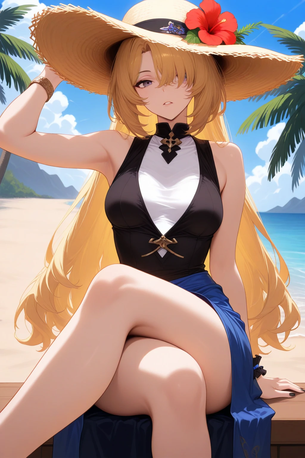 La mejor calidad, anime, chica joven, heterocromia, Cabello blanco, cabello corto, orejas de gato, piel blanca, pecho Grande, bikini, piel expuesta, noche, dibujo, no realista, cuerpo completo, chica anime