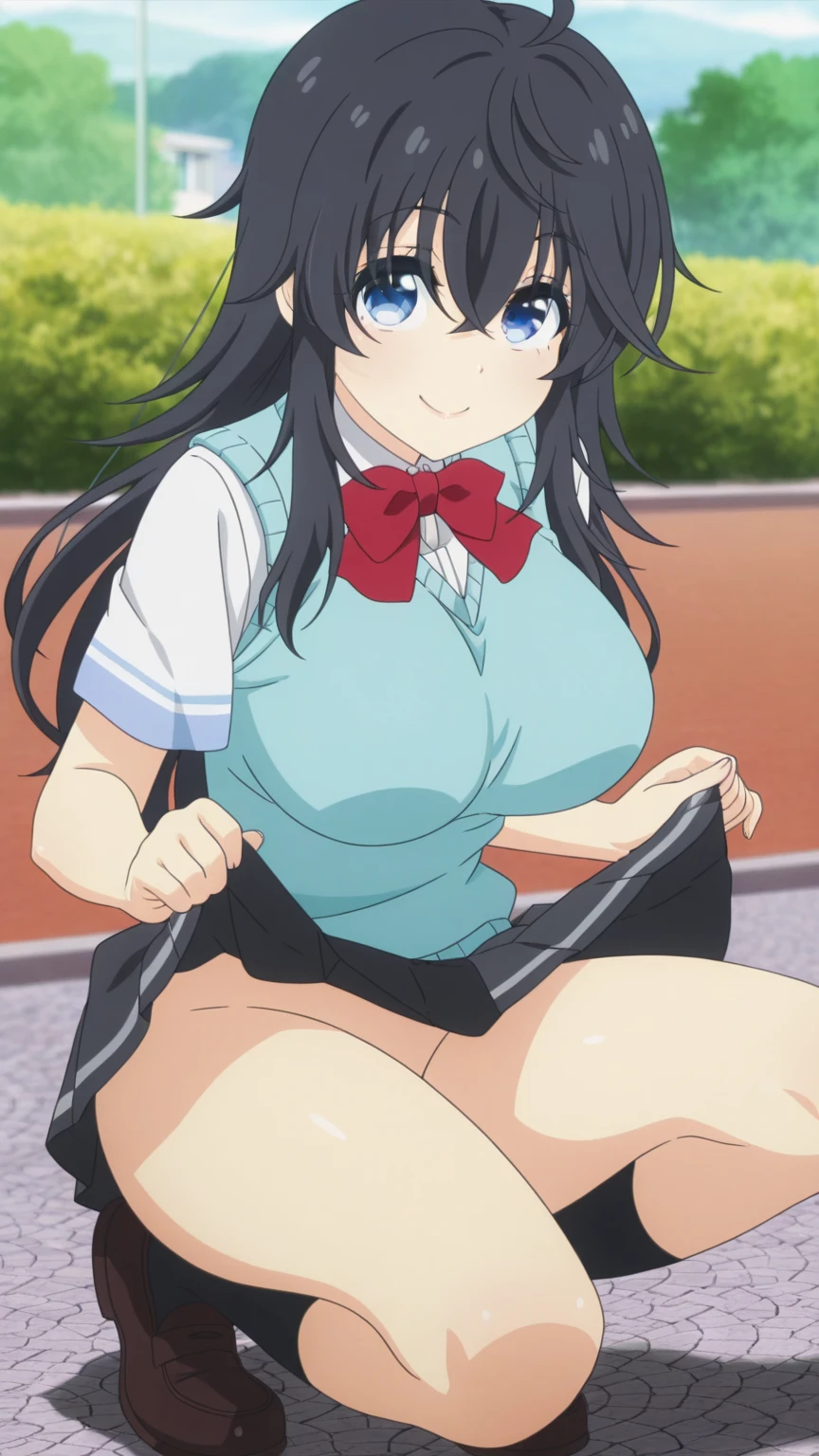 Masterpiece, best quality,Solo, cowboy shot,Sonoda umi,(white and blue leotard), magical girl glasses, earrings, thighhighs breasts,outdoors,day, crossed arms,golden eyes, embarrassed,(blushing:1.2)