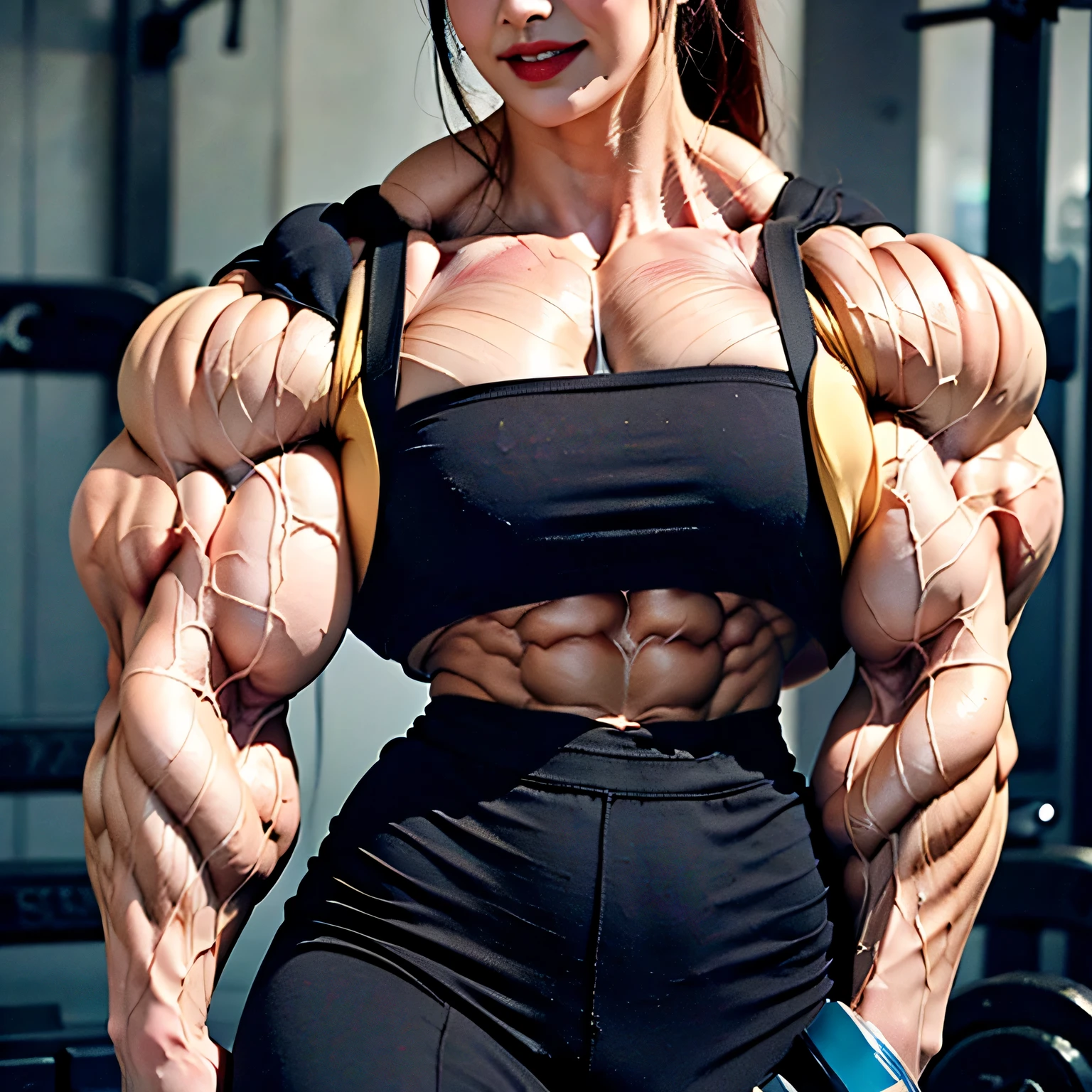 Highest quality、High resolution、Very detailed、Bright lighting、One girl、Full body photo、Black Hair、Big Tits、bikini、(((Muscular)))、(((Hyper Muscle)))、(((Incredibly large muscles)))