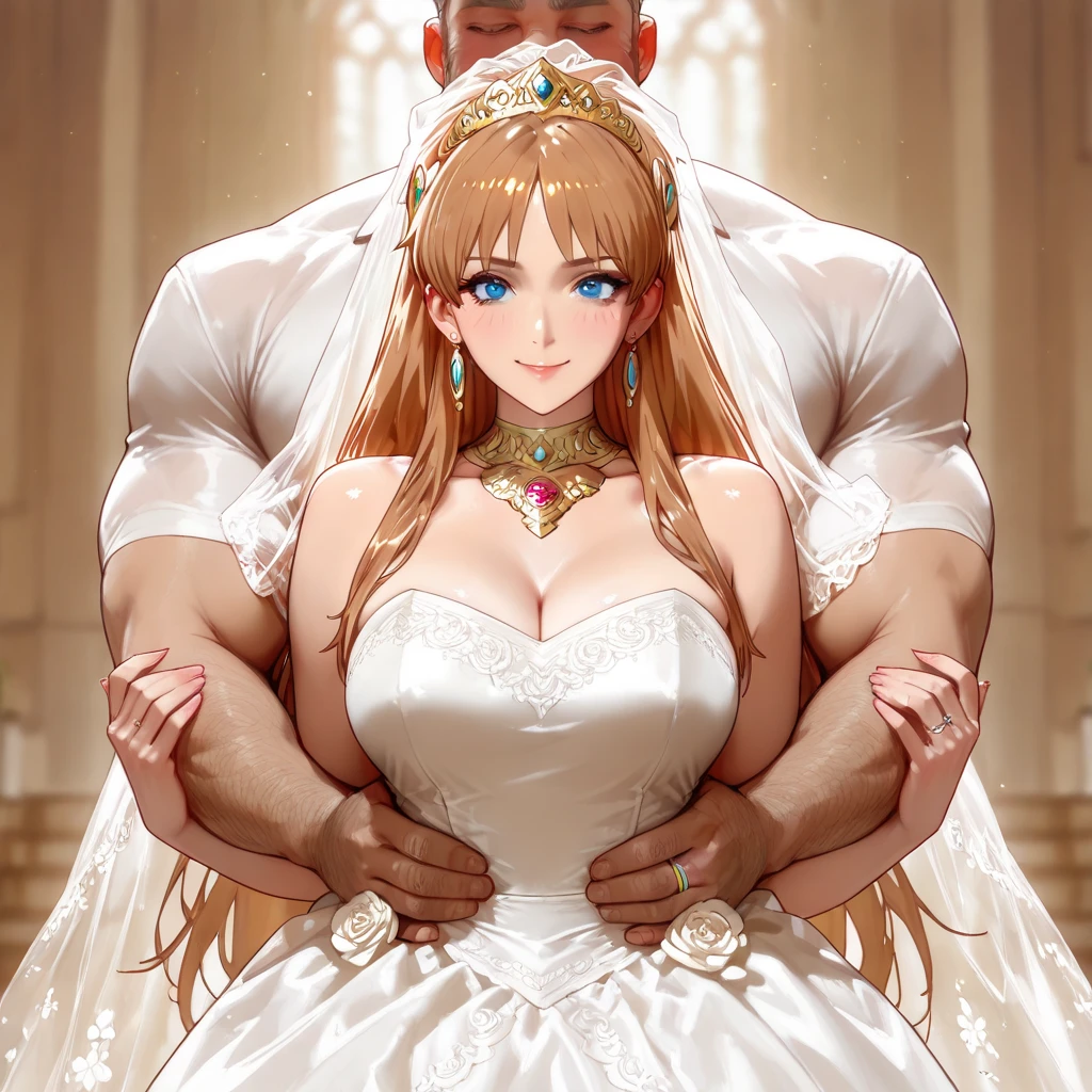 A woman with big ,(Gorgeous woman),Gorgeous red Rococo dance dress,Long blond hair,Delicate accessories,Protruding lower chest,(transparent),(See-through clothes),(Blush:1.2),Fear,Tears,Prom,Dance with a man,