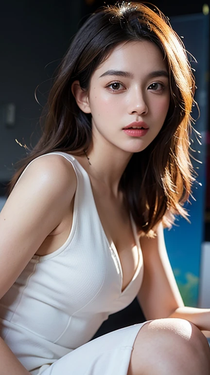 1girl, woman, masterpiece, best quality, highest quality, (Front light:1.3), (photorealistic:1.3), natural light, extremely detailed CG unity 8k wallpaper, focused, 8k wallpaper, extremely detailed, ultra realistic, photorealistic, sharp focus, absurdres, (HDR:1.2), (high contrast), photograph, detailed and intricate, instagram, portrait, highly detailed, digital painting, artstation, concept art, smooth, sharp focus, illustration, (whole body:1.8), (big breast size), micro bra, ((looking at viewer)), (potrait), white skin