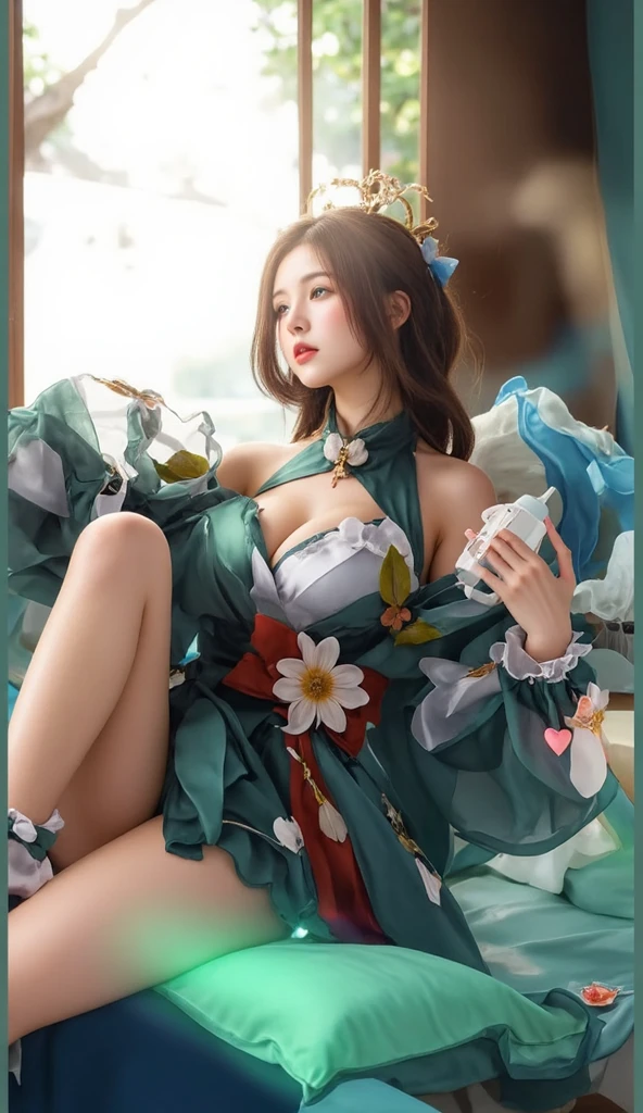 top views,1 girl,Tamaki,(Dressed in vibrant rainbow color scheme art;Su embroidery craft;wedding gown, bridal gown,),jewely,(Tattooed with:1),during night, full_themoon, As estrelas,Redlip,gigantic cleavage breasts,(tmasterpiece:1.5),( Best quality at best:1.4),(Realistis:1.4), detailed,8K，number art,detailed头发,Expressive eyes, s the perfect face, real fingers,depth of fields,Similar colors,a warm color palette,softlighting,low-contrast,hard shadows,Desaturate Hue, 流行超Realistis,