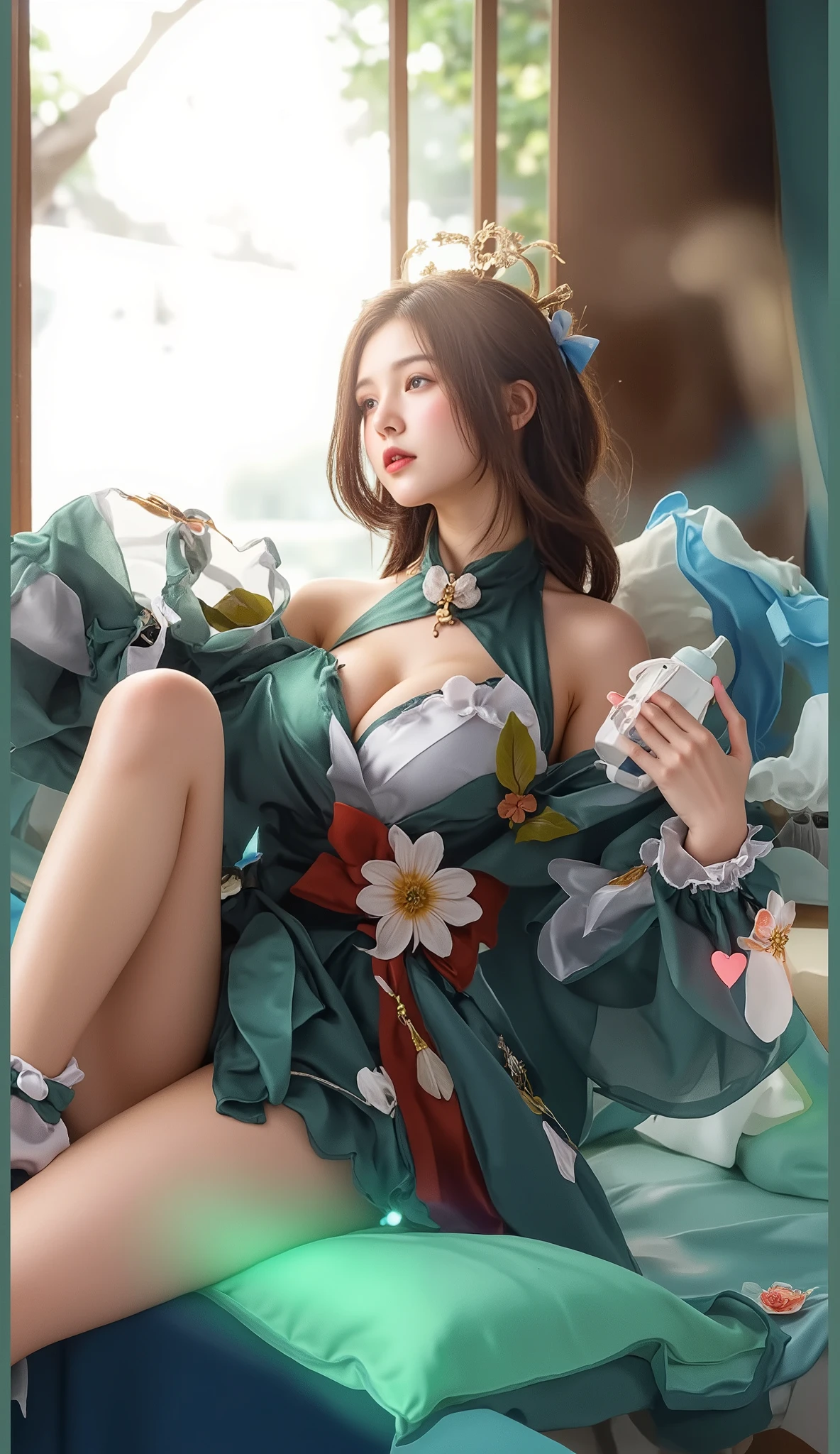 (Full Body View:1.5)、(squat:1.3)、(Beautiful lips and cheeks:1.4)、(Prostitute:1.4)、(Smiling with teeth showing:1.3),(Shibuya Gal:1.5)、(Gothic Lolita vibe:1.5)、(Green, red, yellow and blue miniskirt courtesan kimono showing cleavage:1.5)、(New Year:1.4)、(Luxury hair ornaments/hairpin:1.5)、(Short kimono:1.3)、(Make-up like a maiko:1.5)、(Bewitching Woman:1.3)、(Dense kimono:1.4)、(Wearing flashy knee socks:1.2)、(The underwear has an embroidered pattern:1.4)、40 years old、(Dance vigorously:1.3)、((Highest quality、8k、masterpiece:1.3))、1 Girl、Slim and beautiful abs:1.3、(hairstyle casual、Beautiful boobs:1.1)、dress:1.1、Super small face、Narrow eyes、double eyelid、A sloppy smile、Esbian all over、Dynamic Angle、Close-up、CPL Filter、Blurred Background、Bokeh、Blue Hour、Detailed face and skin texture、Detailed eyes、double eyelid,(Twin tails:1.3)、(Black-brown hair:1.3)、Gravure idol、(The background is a gorgeous Meiji-era town:1.3)、(Thin body:1.2),(Thin thighs:1.5),(clavicle:1.1)