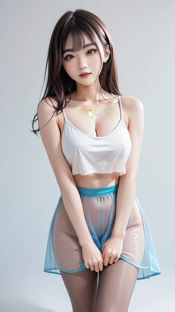 ((best quality, 8k, masterpiece :1.3)), whole body, Long legs,, Beautiful woman with perfect body :1.4, (( Prominent cleavage :1.2)), (Tight belly pocket, miniskirt, permanent:1.2),  Highly detailed face and skin texture, Delicate eyes, double eyelids，(wet hair:1.5)