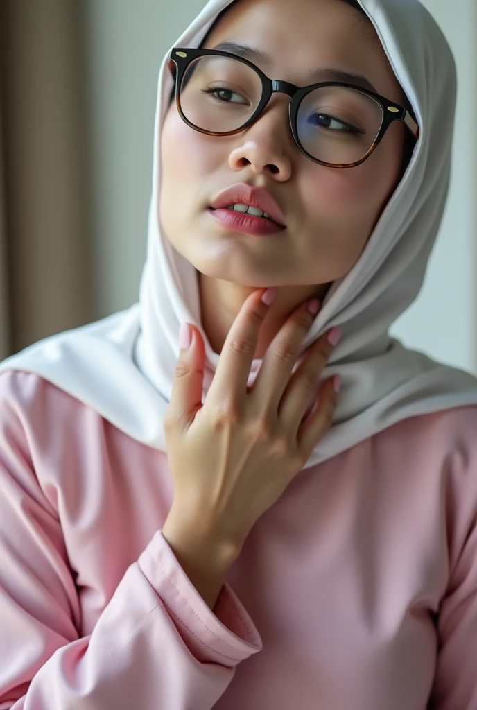 A young malay woman wearing glasses and hijab, with white jersey, blowjob a white dick, detailed photo, high resolution photo, portrait photo, epic realism