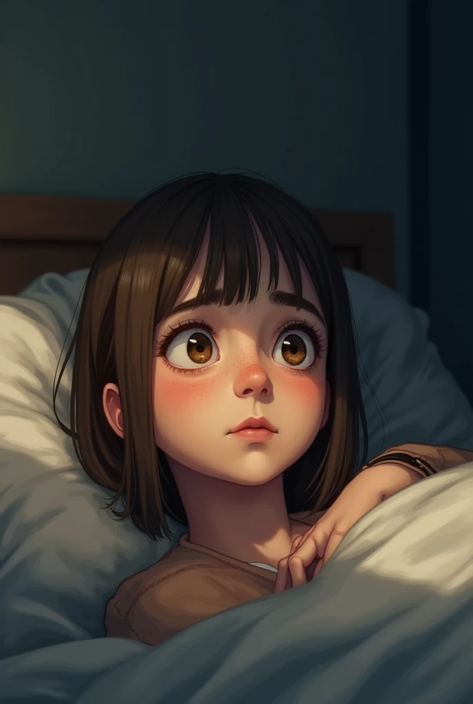 1 girl with brown hair who is sick
