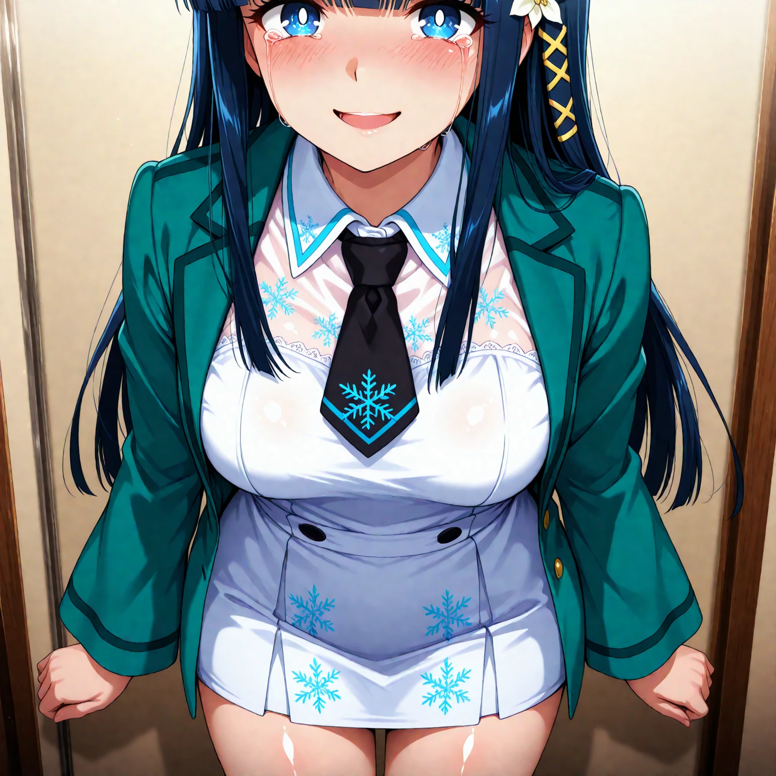highest quality, masterpiece, High resolution, alone, {Shima_Also_yuru camp:1.15},( green_hair), purple_eye, closed_mouth, single_hair_good, hair_good, 1 girl, 前hair, blurry, blurry_background, (Motosu High School Girls Uniform Winter Clothes:1.3、Grey plaid skirt)、((small breasts:1.3)),(Opening her chest and showing her bra:1.3)、(lift up skirt:1.3、cute panties)、sexy pose、suite room