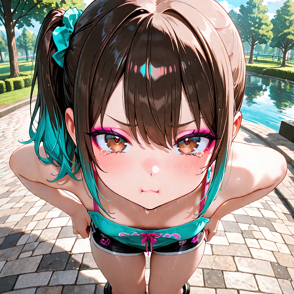 1 woman, alone, 8K, masterpiece,, Masterpiece, 8ก, (big breasts:1.5), Cute face,  , look at the audience., Stationary face , (nipple:1.6), (hairy:1.3), blue panties, 