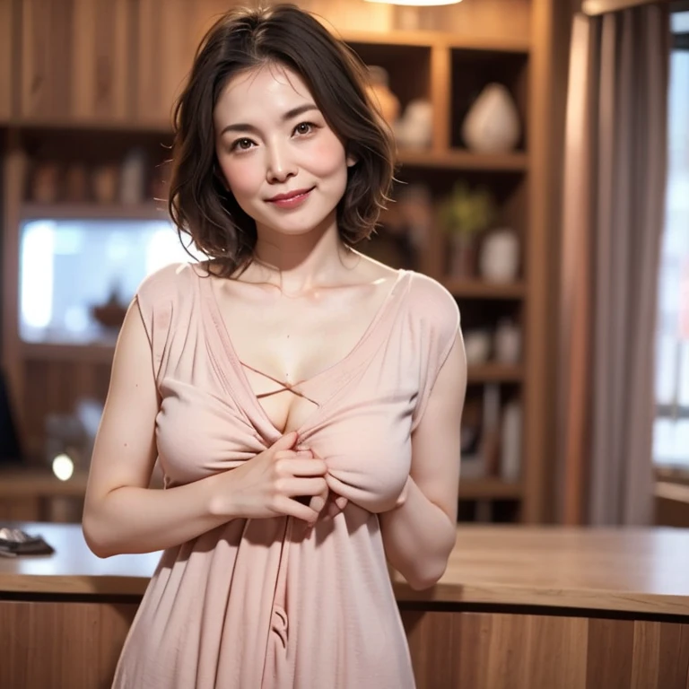 Professional, High level of detail, close up photo (attractive mature 45yo woman:1.3),ray tracing, natural lighting, (blushing:1.1 ), (classy, elegant, dandy)1.2, (red colour), (((round breast))), ( breast covered) perfect face, (((medium breast,))), blue long office dress, necklace, (((glasses, covered, long veil))), Slim Face,(mature) , Pretty Lady, smile eyes, (big breast covered) , see full image, bracelet, (cross-legged in kitchen)