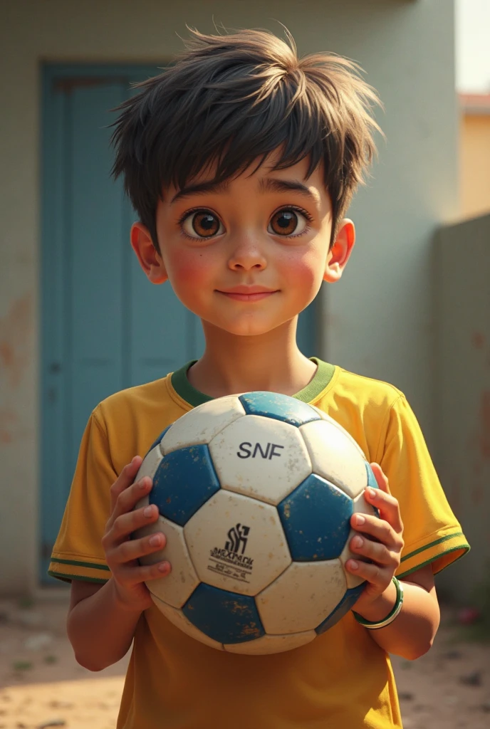 Boy in blue shirt saving