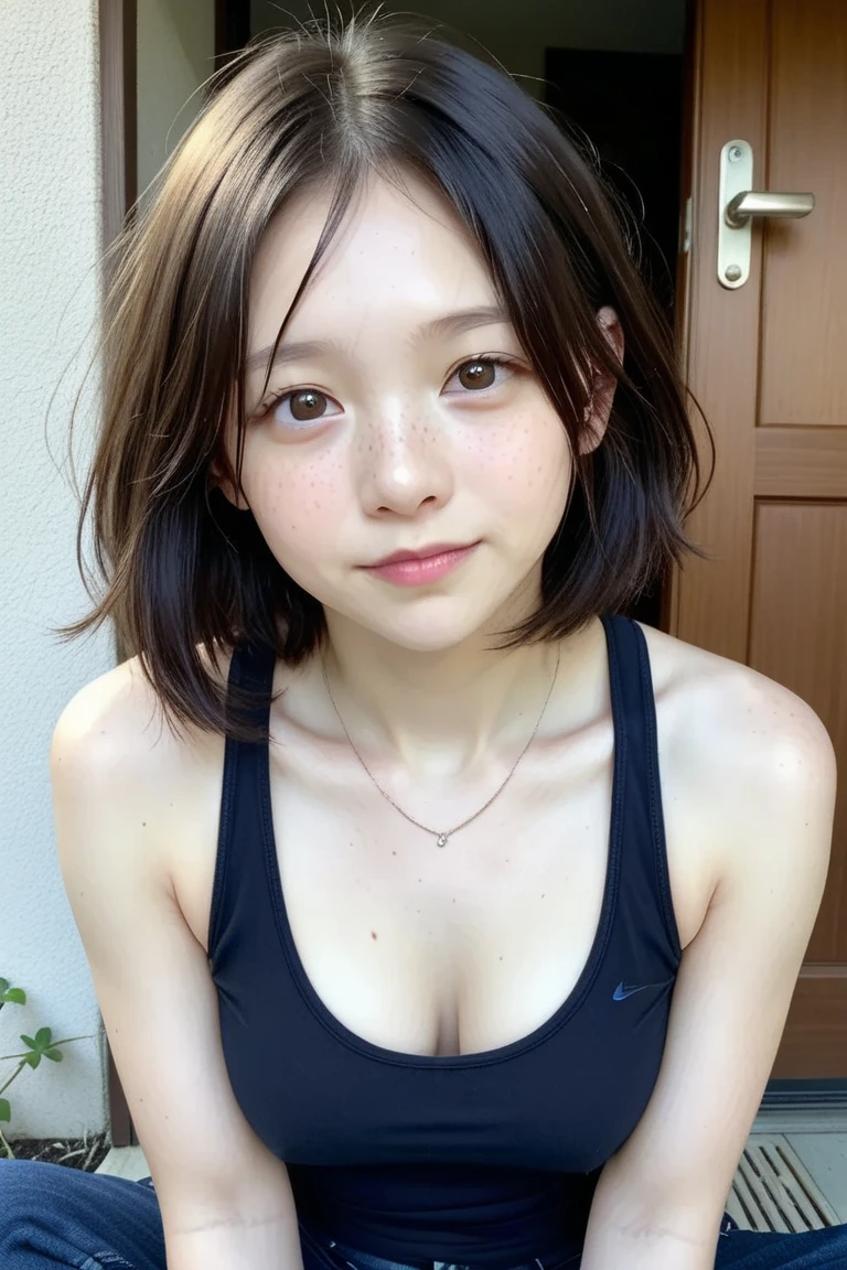 (Realistic:1.3、Ultra HD、Ultra-high resolution、8k、Japanese Housewife、At work、In the bedroom、bed)、((Looking into the camera:1.8))、(Extremely realistic skin texture:1.4)、(Realistic:1.3)、short hair、(Embarrassed look:1.6)、(blonde:1.1)、(40-year-old woman、Mature Woman)、Ponytail hairstyle、(Raise both arms to show your armpits:1.5)、(Armpit close-up:1.55)、(Shooting from the side:1.2)、necklace、Earrings