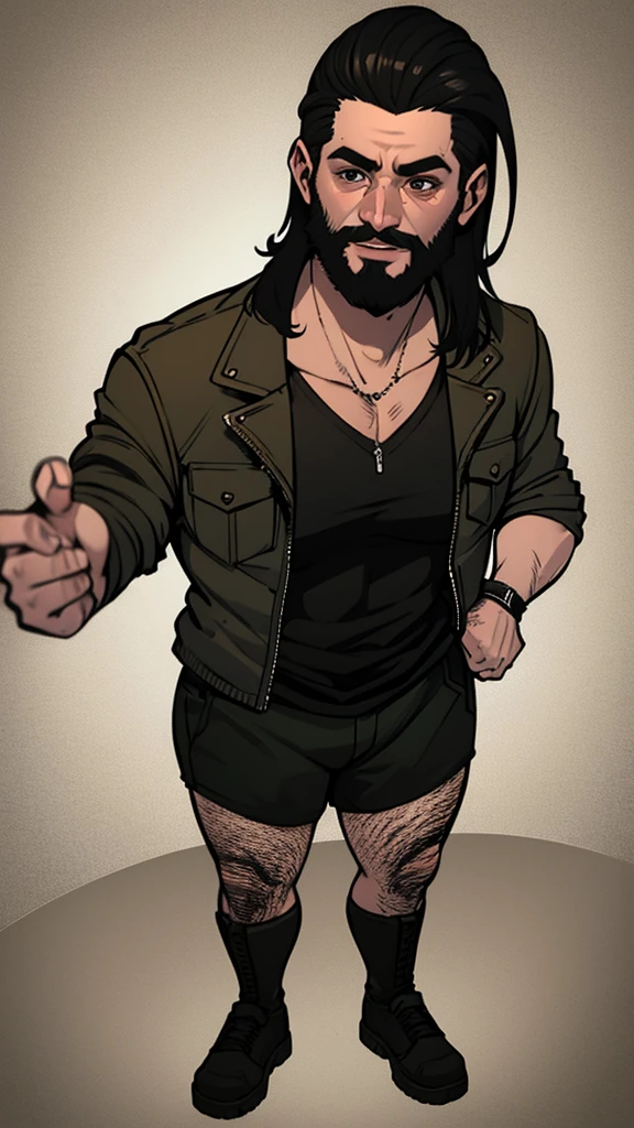 (((1 Fat Only plump chubby extremely thick thighs large belly fat age 50 years old he is bearded long hair, tatuagens pelo corpo inteiro, wears an unbuttoned black leather jacket, wearing only red swim trunks and wearing black motorcycle boots. Carrancudo e cara de homem mal))), He is a biker who stands next to his Harley Davidson motorcycle, Fotografia de corpo inteiro fotografia, (((He is standing inside a classroom teaching a class of students))). (bestiality,realistic:1.37),portrait,studio lighting,vivid colors,soft lighting,barefoot,underbelly,relaxed pose,brightly lit room,cozy atmosphere,happy expression,warm color palette,smiling face,Wide shot of a big fat man with a big fat belly