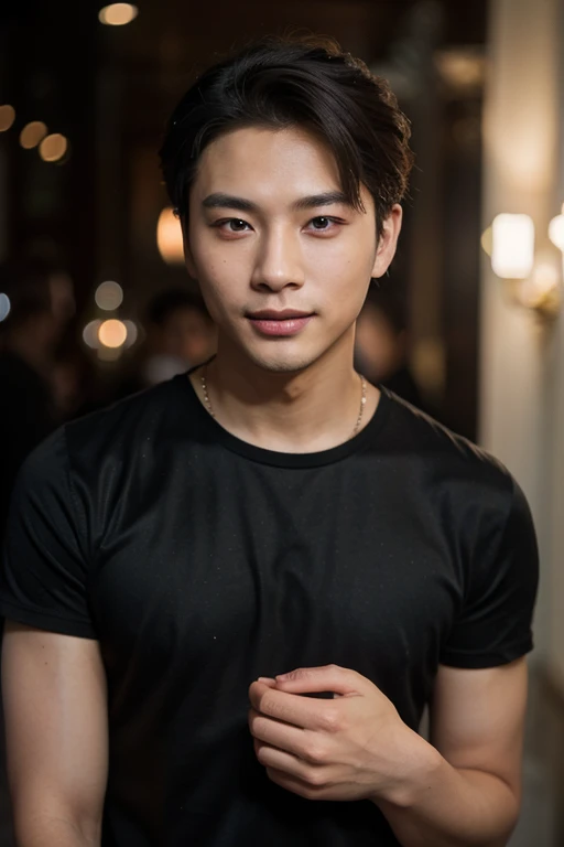 Raw photo, portrait of an Asian man, Asian, young (male:1.5), grey eyes, slender eyes, detailed eyes, smile, (((boy in very short hair:1.3))), under_cut, Pompadour, skinny T-shirt, ((handsome, sharp, wild facial features)), (robust muscular body), (robust physique), (high detailed skin:1.2), 8k uhd, dslr, soft lighting, high quality, firm grain, Fujiflim XT3, bokeh
<lora:detailed_eye:0.2>, <lora:polyhedron_skinny_all:0.6>