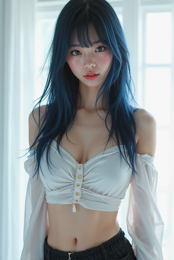 (masterpiece, the best_quality, Super detailed, 8k, ultra high definition, flawless:1.latin blue hair, blue hair,catwoman,, cat ears, glowing pink eyes, Shy, Compliant, Blushed, Wet oily skin, on the bed, Big deal胸, heart tattoo above, , Big deal腿粗, Beautiful hip curve, 巨Big deal, only, tight skin, scantily clad, lace, collar, facing the audience, Windows, bedroom, midnight, Sexy,,japanese goddess, Cardigan shirt, korean girl, 美丽的asian girl, V-shaped bust clothes, low cut,巨Big deal,Expose the upper half of the chest,not compact,下垂的Big deal胸,Gorgeous Chinese model, Beautiful young Korean woman, Japanese model, thick lips,duck mouth,asian girl, Beautiful young Korean woman, wearing shirt, beautiful korean woman, 坐on the bed, Looking to the future,巨Big deal,Big deal,up,portrait photo,super closeup,face camera,Take photos carefully