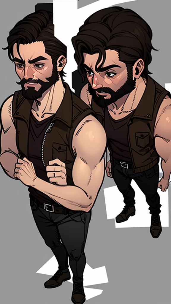 disney gaston, (big fat muscle:0.5), (very big breast:1.0), (big belly:1.0), (chubby face:1.0), man, 21 year old, wearing a leather jacket, (with t shirt:1.0), (very short hair:1.5), Retro comic style artwork