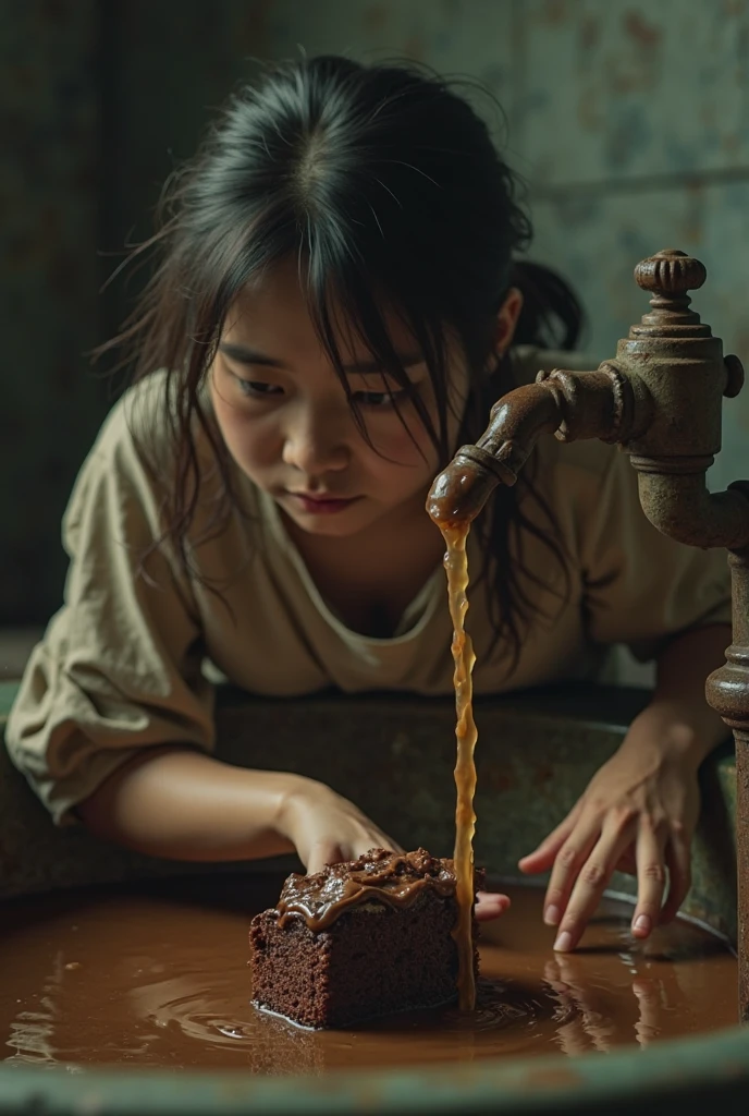 Girl being cooked in a cauldron full of soup