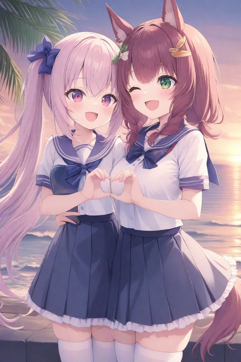 Gymnastics、Bloomers、Lori、Two girls、Embrace each other、blue sky