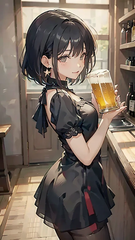 (Small breastss:1.3), (Firm breasts:1.1), (Pointed Chest:1.0), (Pudding cake magazine cover:1.3),(From above:1.0),(From the side:0.9),masterpiece, One girl, Great cleavage:1.1, Narrow waist, BIG ASS, Raised to be sexy, Small breasts: 1.3, Posing and showing off cleavage:1.2、alone, Open your mouth, cute beer glass cute grass,Black Hair, Dark green eyes, dress, Exposing shoulders, jewelry, clavicle, Side Lock, hair band, Earrings, indoor, Off the shoulder, sweater, Put your arms behind your back, plant, short hair and long locks, gild hair band, sweater dress:1.2, off-shoulder sweater, red sweater, Dark Gorgeous Hair, Big side hair, Very long side hair,Rendered (masterpiece: 1.2, highest quality), and (Ultra-high resolution) And exquisite (Depth of written boundary). This masterpiece is not only visually stunning but also tells,Cooking in the classroom kitchen ,View Viewer,