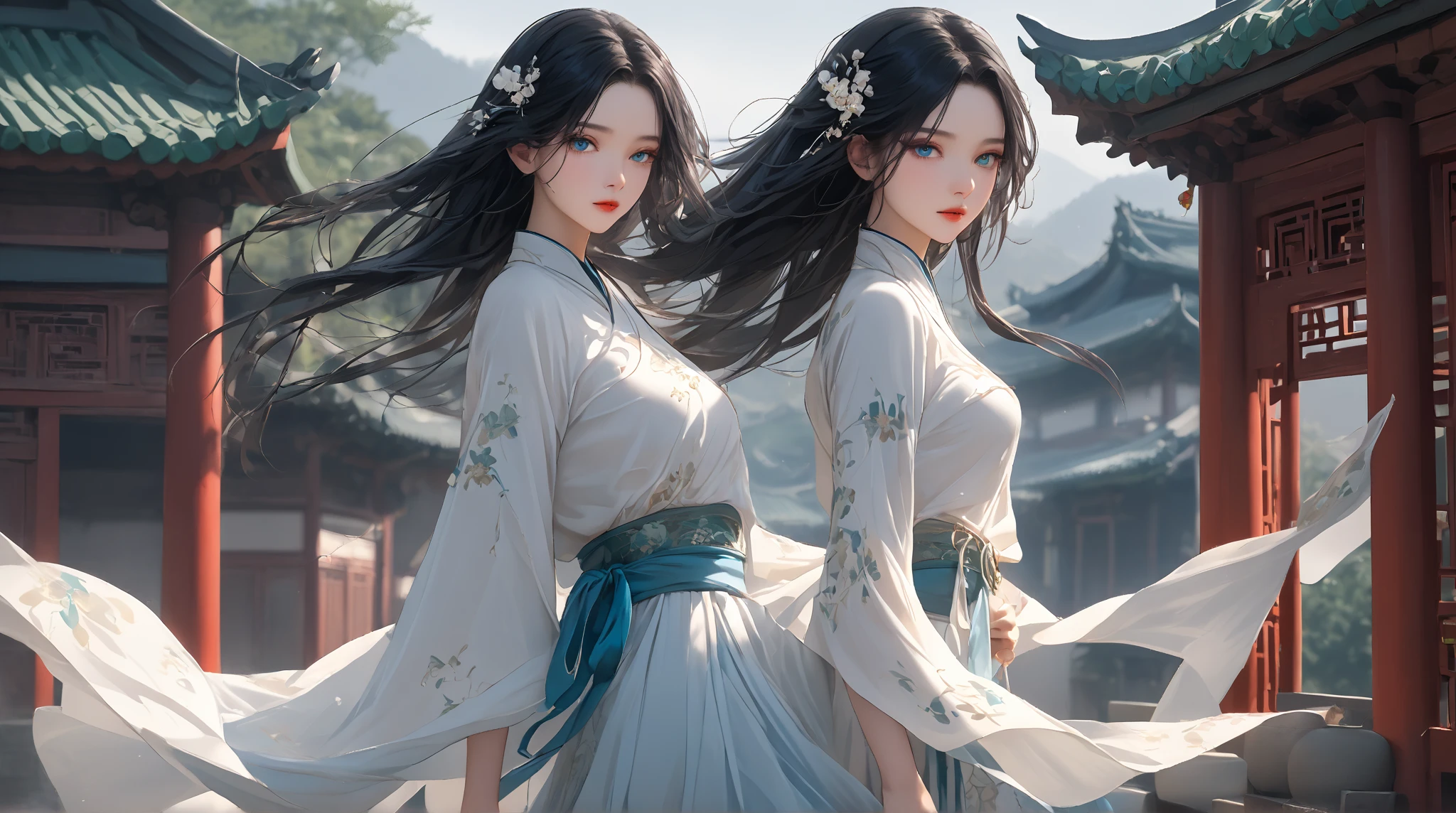 masterpiece, best quality,
2girls, back to back,
little twin girls with contrasting black and white motifs, girl A with white motif symbolizing purity AND girl B with black motif representing mystique and power, strong magical abilities despite youthful appearance, determined and powerful poses as guardians of the divine realmmysterious accessories and decorations on their outfits, magical effects and glowing light surrounding them,
rim lighting, side lighting, cinematic light, ultra high res, 8k uhd, film grain,best shadow, delicate, RAW,
<lora:hipoly_3dcg_v7-epoch-000012:0.4:NCNF>, hyper realistic lifelike 3d,
detailed skin texture, detailed cloth texture, beautiful detailed face, intricate details, ultra detailed BREAK fantastical and majestic divine realm background, light and shadow interplay,
masterpiece, best quality,