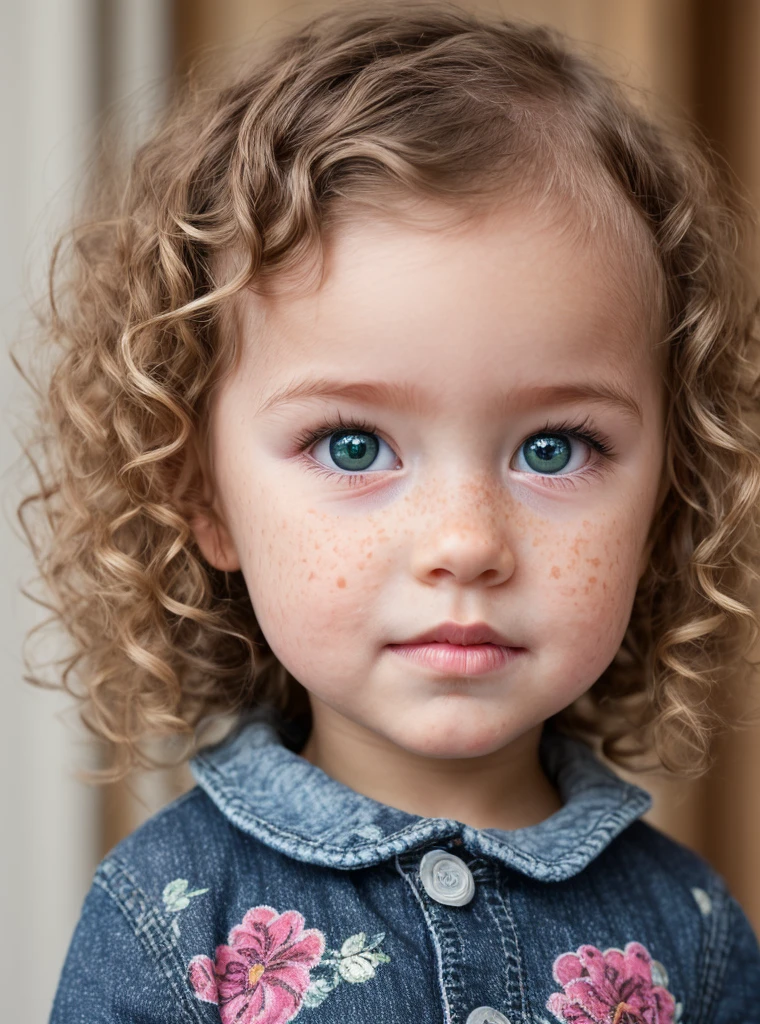 Blonde baby with short pink hair with blue eye color and white hand knitted sweater 