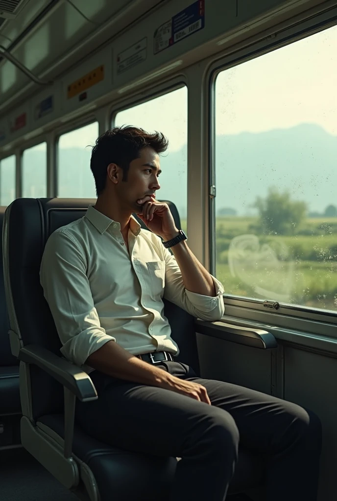 man travelling in train