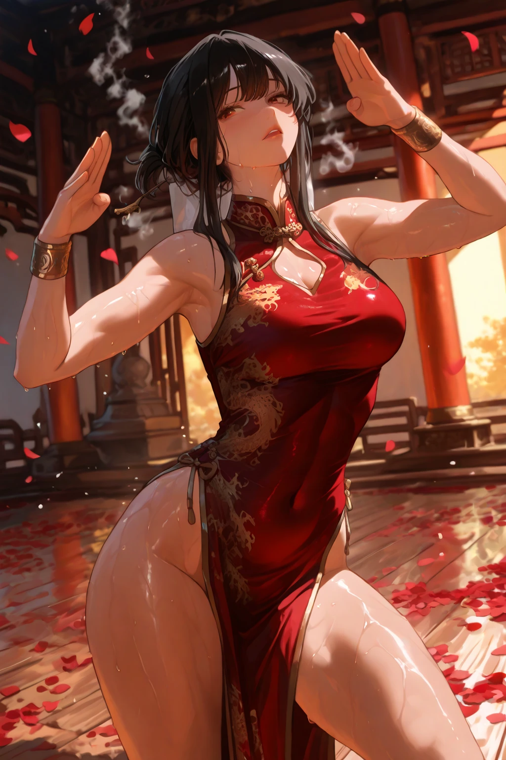 9 Women,36 years old,multiple persons,熟妇,mature,Bigchest,Big breasts Thin waist,long leges,Raised sexy,Pornographic exposure, 独奏,Nine women,Beauty contests,standing on your feet(Background with:Chinese restaurant,inside in room) She has short black hair,dynamicposes,Sweat profusely,drenched all over the body,seen from the front, hair straight, mostly cloudy sky,(((tmasterpiece),(Very detailed CG unity 8K wallpaper),best qualtiy,cinmatic lighting,detailed back ground,beatiful detailed eyes,Bright pupils,(Very fine and beautiful),(Beautiful and detailed eye description),Black eyes,Redlip,ultra - detailed,tmasterpiece,)),facing at camera,(The upper part of the body),A high resolution,ultra - detailed),revealing breasts,Bare genitalia, Bulge,legs are open,sexyposture,Camel toes,Flushed complexion,Open-mouthed,frontage,Chinese samurai,double bun hair,Lotus hair ornaments(Wearing:Red cheongsam,Gold wire embroidery)