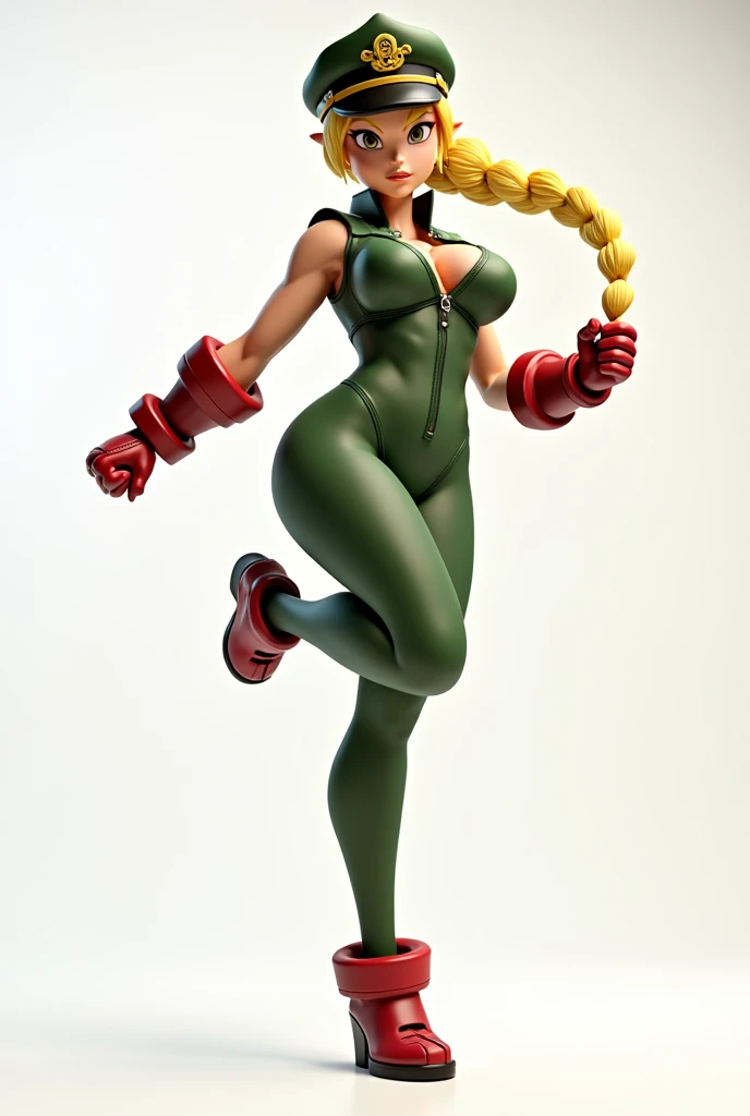 ((chara-sheet)), ((character sheet)), ((front view pose)),((side view pose)), ((back view pose)), turnaround, concept, poses, masterpiece, best quality, highres, 1girl, cammy white, twin braids, long hair, blonde hair, antenna hair, beret, (red headwear:1.3), blue eyes, scar on cheek, green leotard, large breasts, sleeveless, red gloves, fingerless gloves, camouflage, cowboy shot, standing, arms at sides, straight-on, simple background