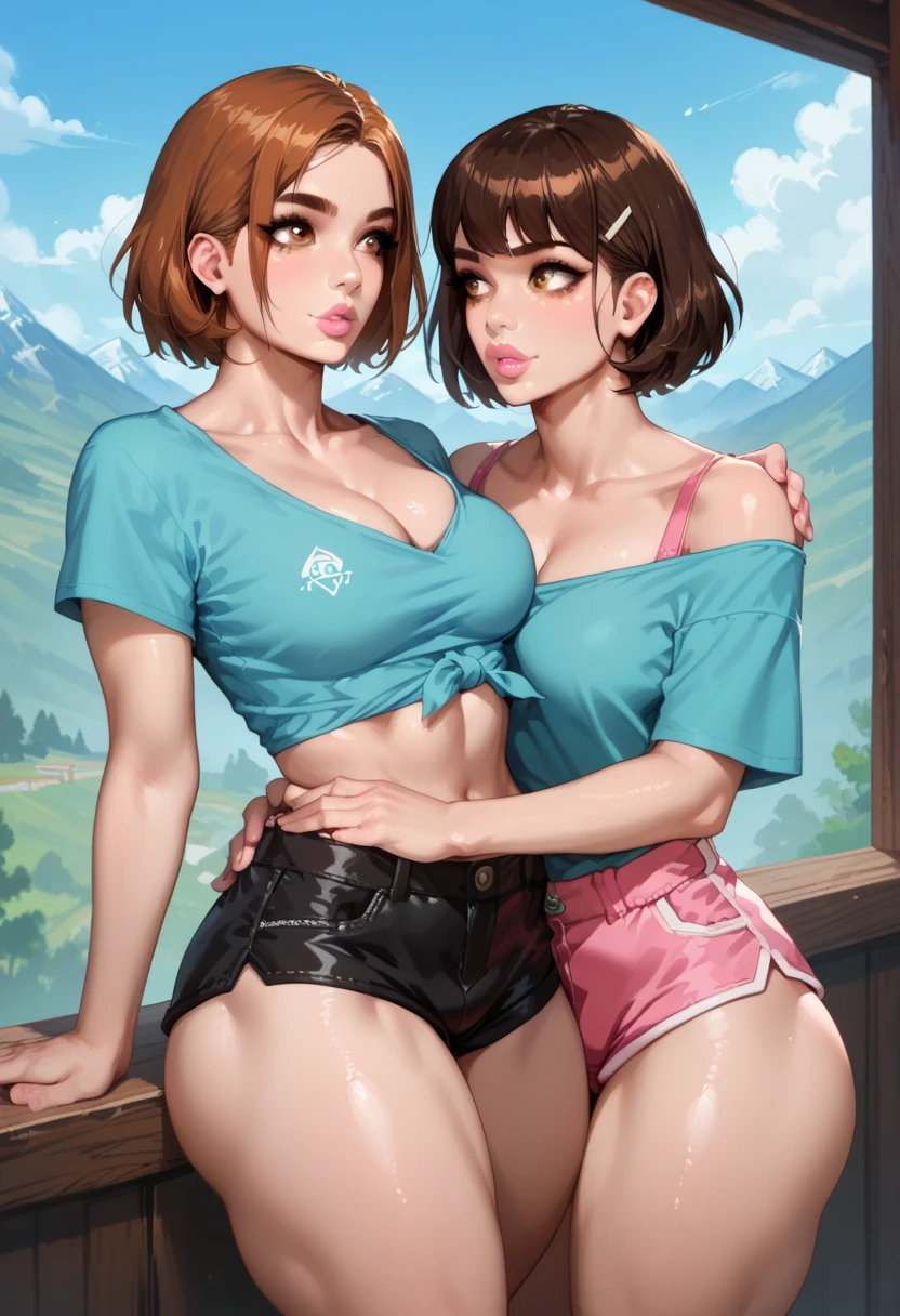 (best quality,4k,8k,highres,masterpiece:1.2),ultra-detailed,realistic,sexy high school girl with orange hair in a garden setting,beautiful detailed eyes, beautiful detailed lips,extremely detailed eyes and face,long eyelashes,flawless skin,pink panties peeking from under the skirt,gorgeous pink and black ,fitted skirt accentuating the curves,plaid pattern on the skirt,cropped white blouse,unbuttoned top buttons,large round breasts,confident and alluring pose,sunlight filtering through the trees,soft warm lighting,floral background, vibrant colors,portraits,high contrast,color grading with warm tones. ((cameltoe)),Android dbz, hard nipples