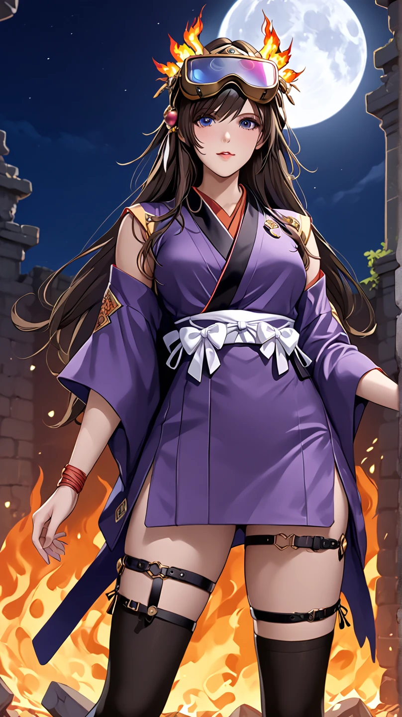 Tall girl, short purple hair, high ponytail, Fox ears, violet eyes, Hanfu, open breasts, grimalkin, combat stance, Masterpiece, hiquality