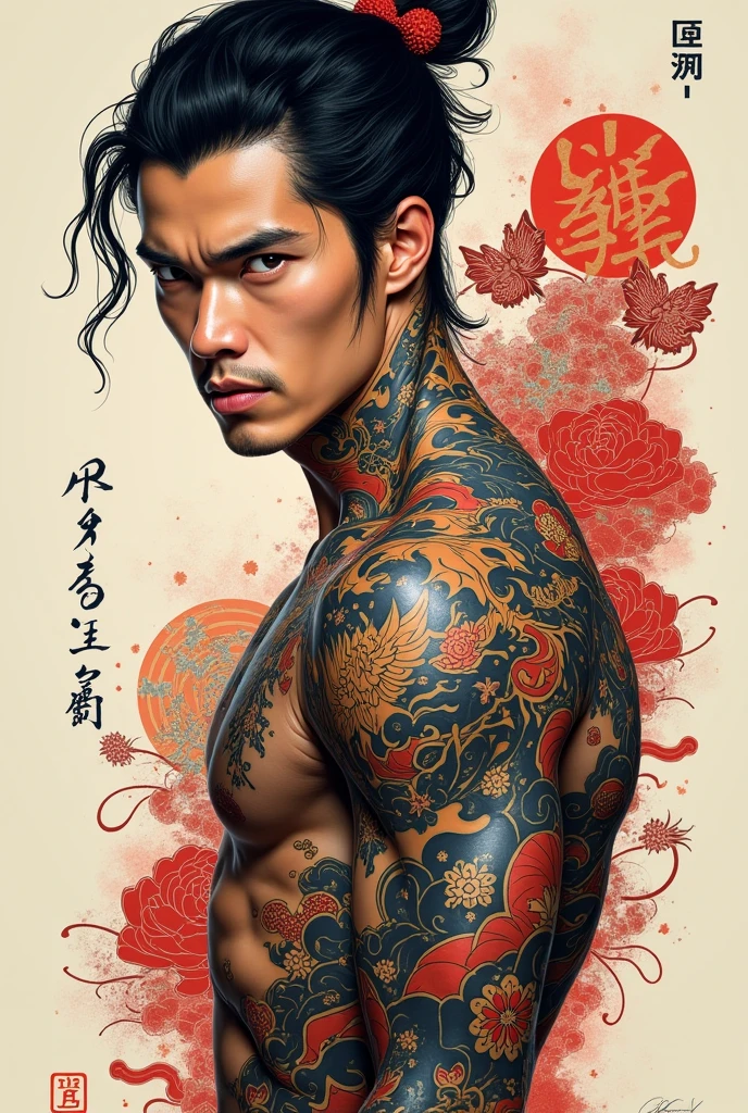 A Yakuza member receiving a traditional Japanese tattoo, detail, shot, dramatic, daylight, indoor studio lights, medium shot , highly detailed, vibrant, detailed textures, medium shot, ultrawide, full length shot, realistic, bright, ultrarealistic, realistic focus face, bright scene, city, 8k ,hyper realistic, ultra detailed hyper realistic, photorealistic, Studio Lighting, reflections, Cinematic, historical accuracy, Color Grading, Photography, Shot on 50mm lens, Depth of Field, hyper-detailed, beautifully color, 8k