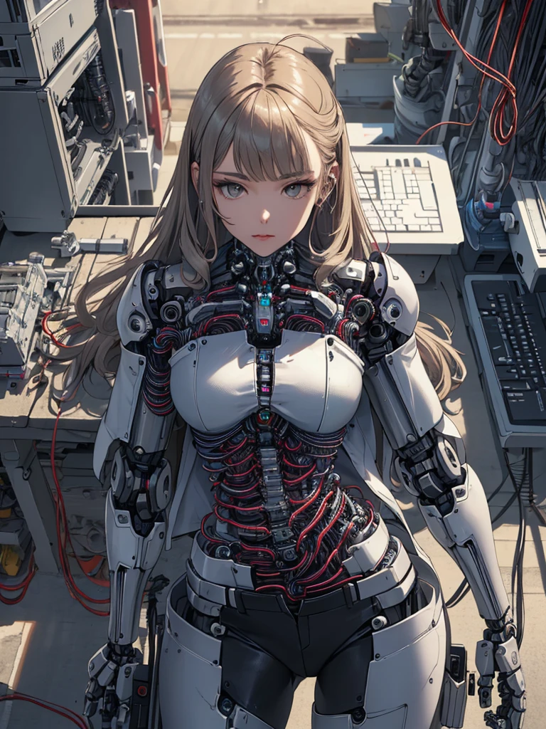 (((masterpiece))), ((best quality)), (ultra-detailed), (CG illustration), (an extremely devious and beautiful)), cinematic light, ((1 mechanical girl)), single, (machine-made joints: 1.4), ((mechanical limbs)), ( blood vessels attached to the tube), ((mechanical spine attached to the back)), ((mechanical cervical vertebrae attached to the neck), ((back to the viewer)), expressionless, (wires and cables attached to the head and body: 1.5), science fiction, the end times,