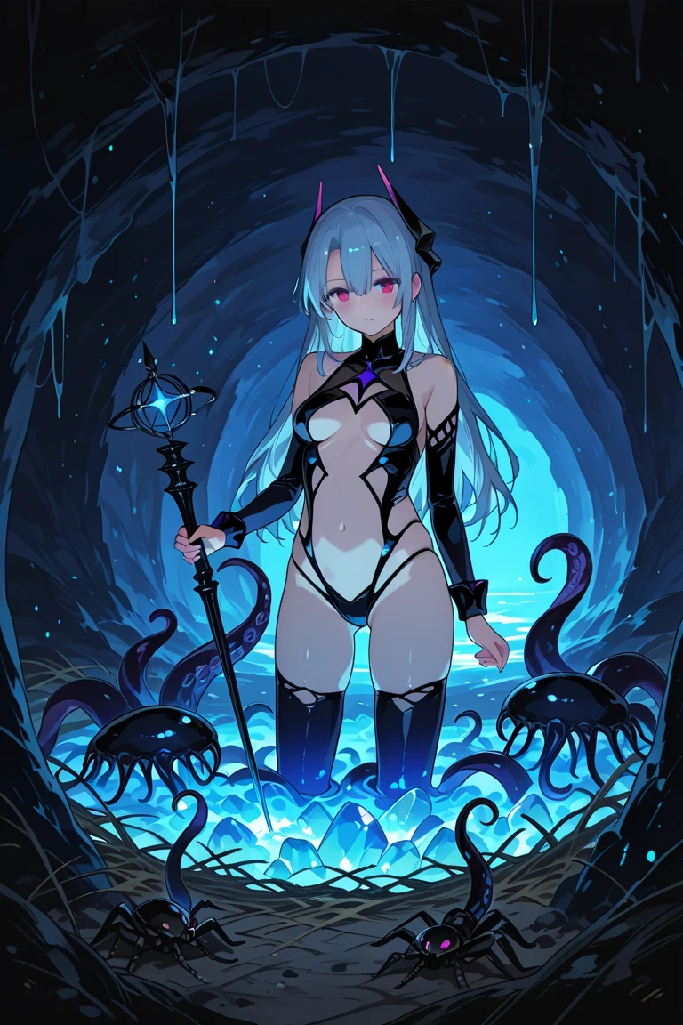 (masterpiece)、(highest quality)、 girl、beautiful、18-year-old、Estrus、C cup、alone、Blue leotard、silver hair、platinum、Sensual Pose、in the forest、collar with chain、Thin tentacles、Tentacles stimulate the chest、tentacles entangled in the paws、tentacles restrain arms、Sucking tentacles in the mouth、Tentacles ejaculate、open your mouth wide、stick out tongue、fine
