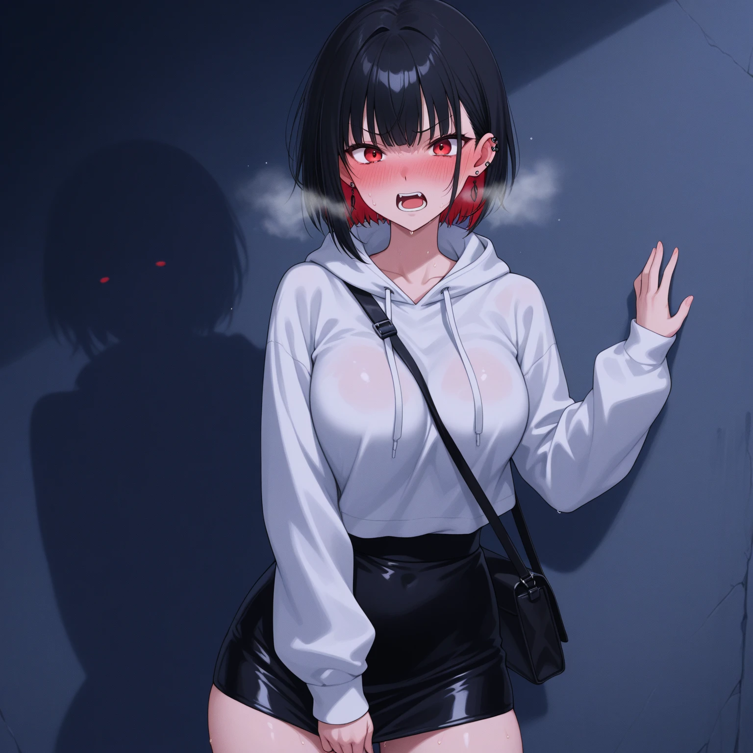 (8k, RAW Photos, Highest quality, masterpiece: 1.2), masterpiece, Super Detail,Best lighting, (Realistic and photorealistic photography: 1.4), High-resolution RAW color photos, Highly detailed mouth,1 young cute girl, Exposing the abdomen,Background Blur, blush, Depth of written boundary, Hair between the eyes,short hair,(red inner hair with yellow hairpin:1.2),(red eyes:1.3),(Oily skin:1.1), Embarrassed,(very surprised:1.2),Black Hair,in the messy Restroom,glitter skin,short,young,,medium breasts,Looking at viewer,black jacket,White red t shirt,Burberry chckered miniskirt,she is sitting on the toilet and trying pee,undressing White Panties by both hands,tug White Panties