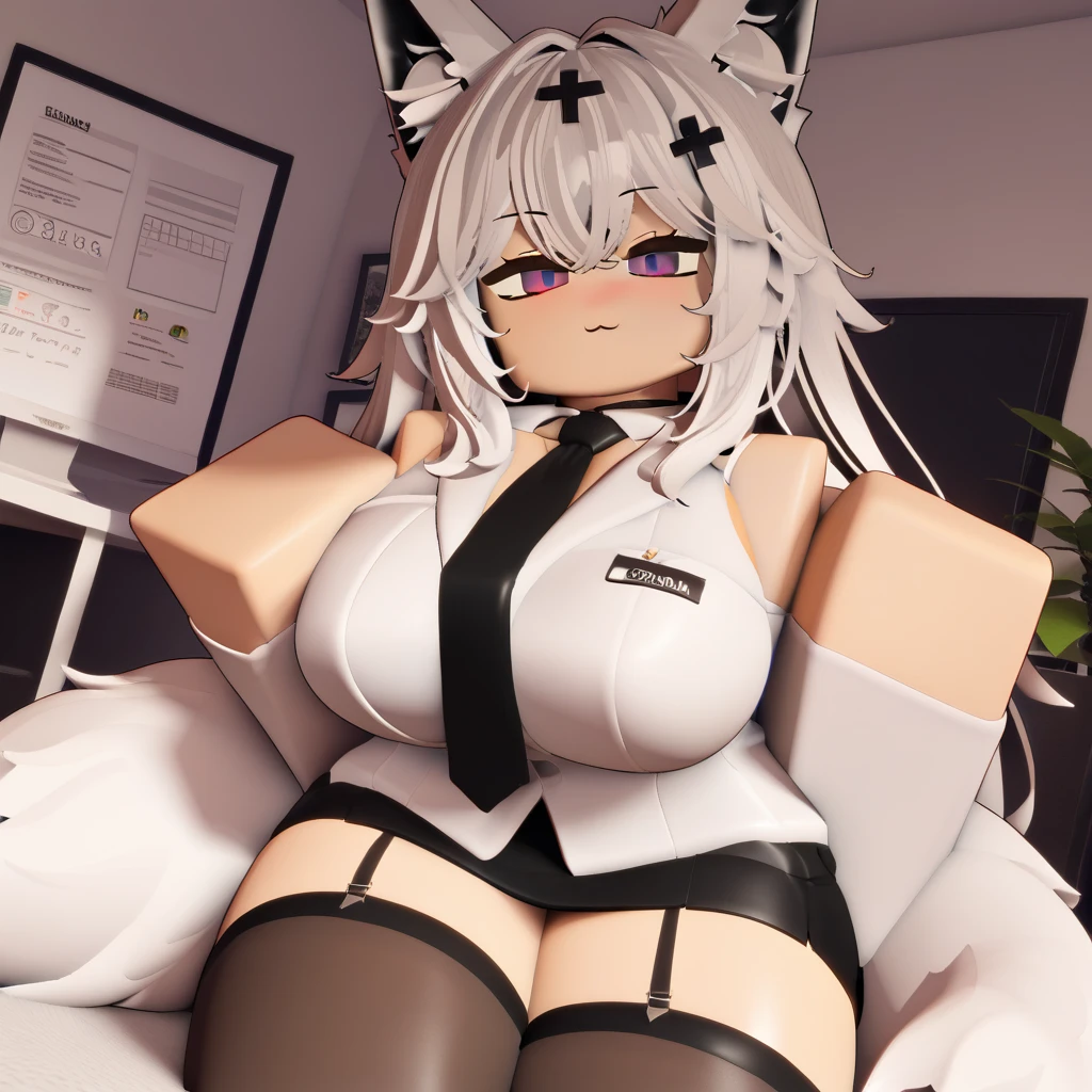 Side shot of 1Cute Neko girl, c-cup boobs, silver hair, purple eyes, wearing only long t-shirt, perfect face, embarrassed, extremely horny, spreading legs apart while sitting down, sucking a 12 inch penis