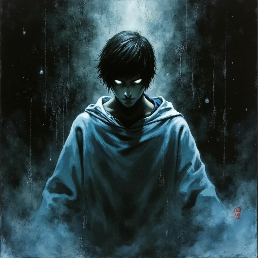 Handsome man. In the style of Adrian Ghenie, Esao Andrews, Jenny Saville, Edward Hopper, surrealism, Dark Art par James Jean, Takato Yamamoto, Minimalisme inkpunk. Dans le style Tim Burton. NeoGothic.
