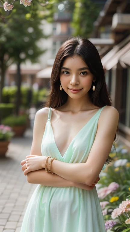 a fashion model，18yr old， [[[[Close-up cleavage]]]], [[[[climaxing]]]], [[[[Cole]]]], [[[[bshoulder]]]], perfect  eyes, Perfect iris，perfect lips，perfect teeth，Perfect Skin，with fair skin，HighDynamicRange，Movie Girl，(delicated face)，(Highly defined faces)，((White lace underwear))，The background is indoors，green trees outside the window，fresh flowers，4K Ultra HD, 超高分辨率, (realistically: 1.4), Best quality，tmasterpiece，（pastel colour：1.2）