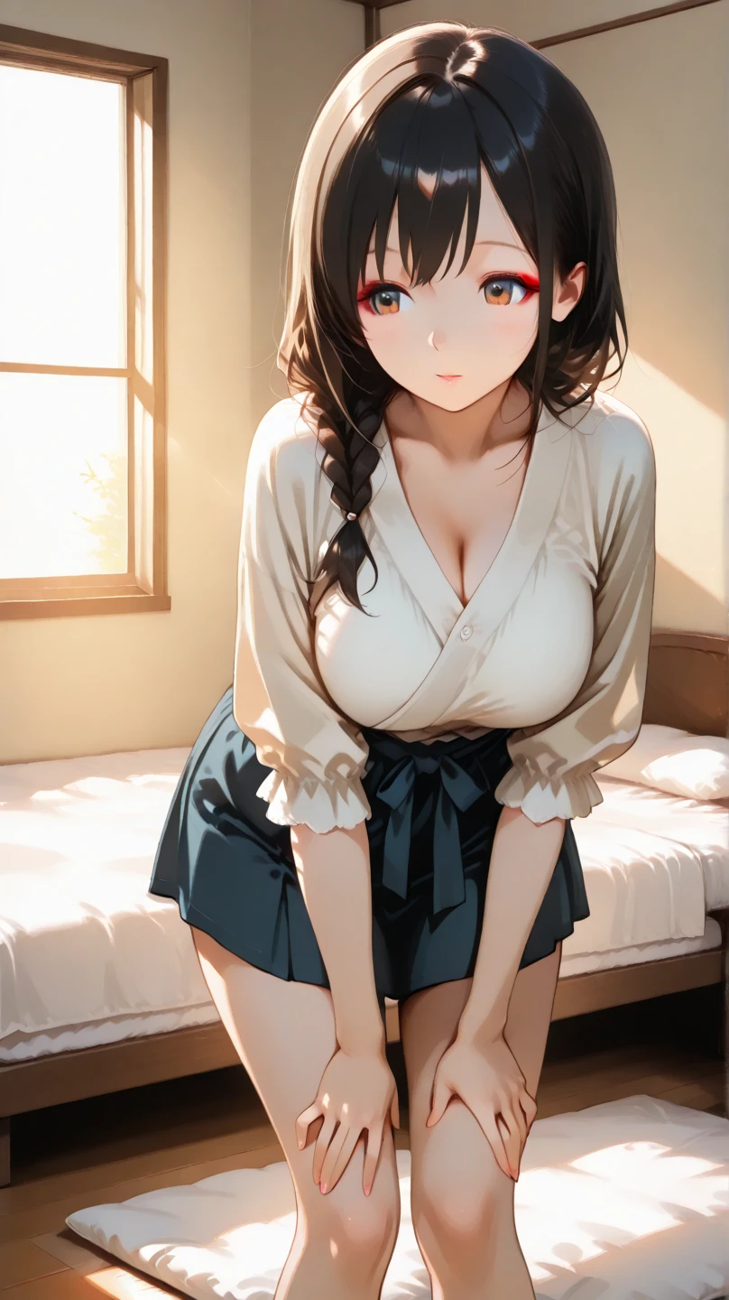 ((Highest quality、High resolution、8k、masterpiece:1.3))、1 、Unparalleled beauty、Ultimate beauty、Highly detailed face、Delicate eyes、smile、Sexy Looks、Written boundary depth、Particles of light、Side light、((Black Hair、ponytail、、No pants))、(((Expressions of ecstasy、Shyly、Forcing someone to engage in sexual acts in a crowded public place、I'm inviting you to have sex、Have sex in cowgirl position、straddling a man、Spread your legs)))、Perfect body、Beautiful breasts、Nipples、、Knee socks、Thighs、Vaginal openingを露出させる，Vaginal opening，Naked Pussy ，（Nude 1.5），((Open your feet wide))、，
