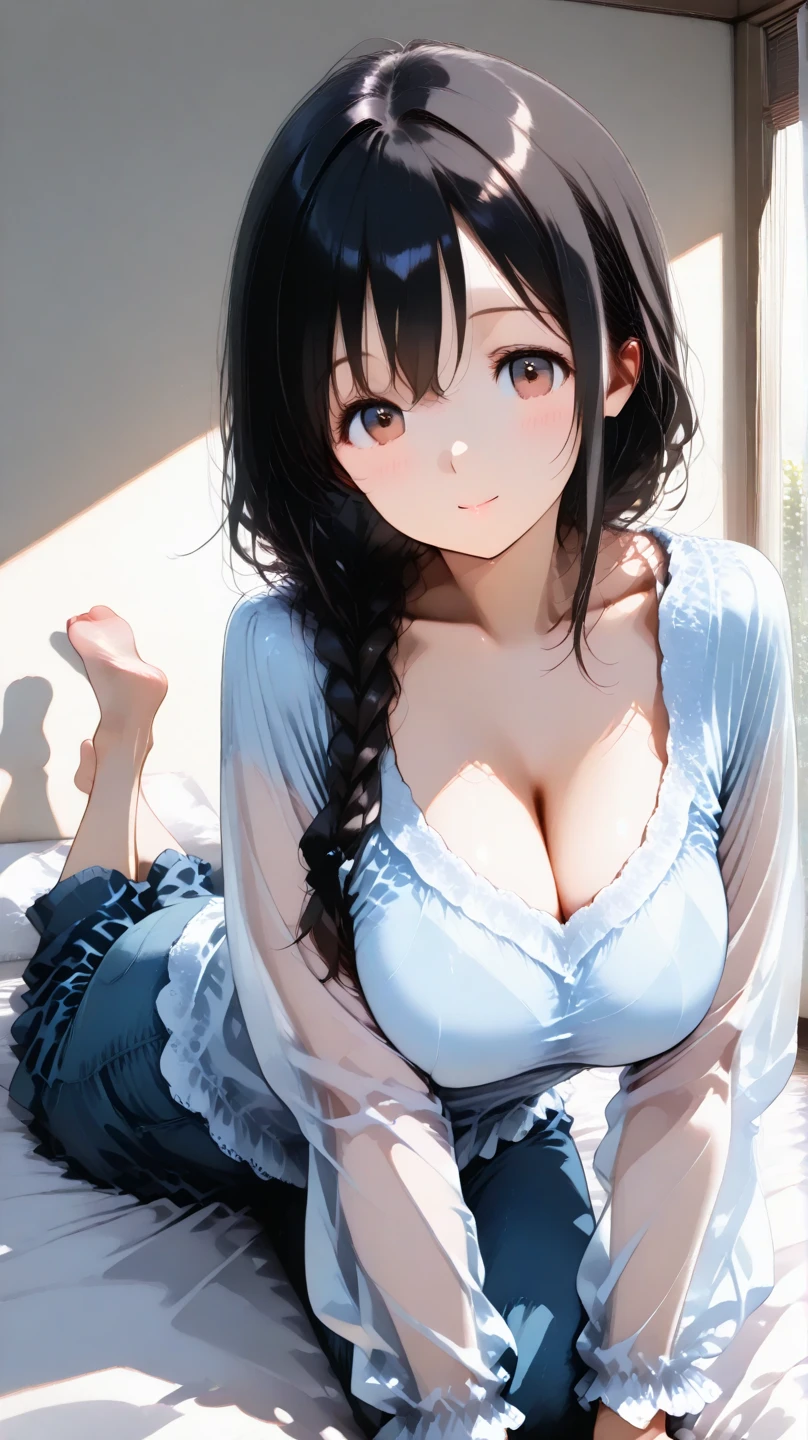 Beautiful illustration、Top  Quality、cute little girl s、Bedroom、Verdi's poetry.、hair length、short sleeves、Huge nipple、Naveling、、Backless legs、eyes blue、On the family、nice thighs、الفخذ متوهجة korean k pop star, oiled boobs, rain, wet, sweaty, ultra detail, uhd, high resolution, high res textures, sitting on floor, Don't wear any Underwear or any other clothing, naked You do a squatting motionShe puts her hands behind her back,Her pussy is beautiful, visible, and highlighted