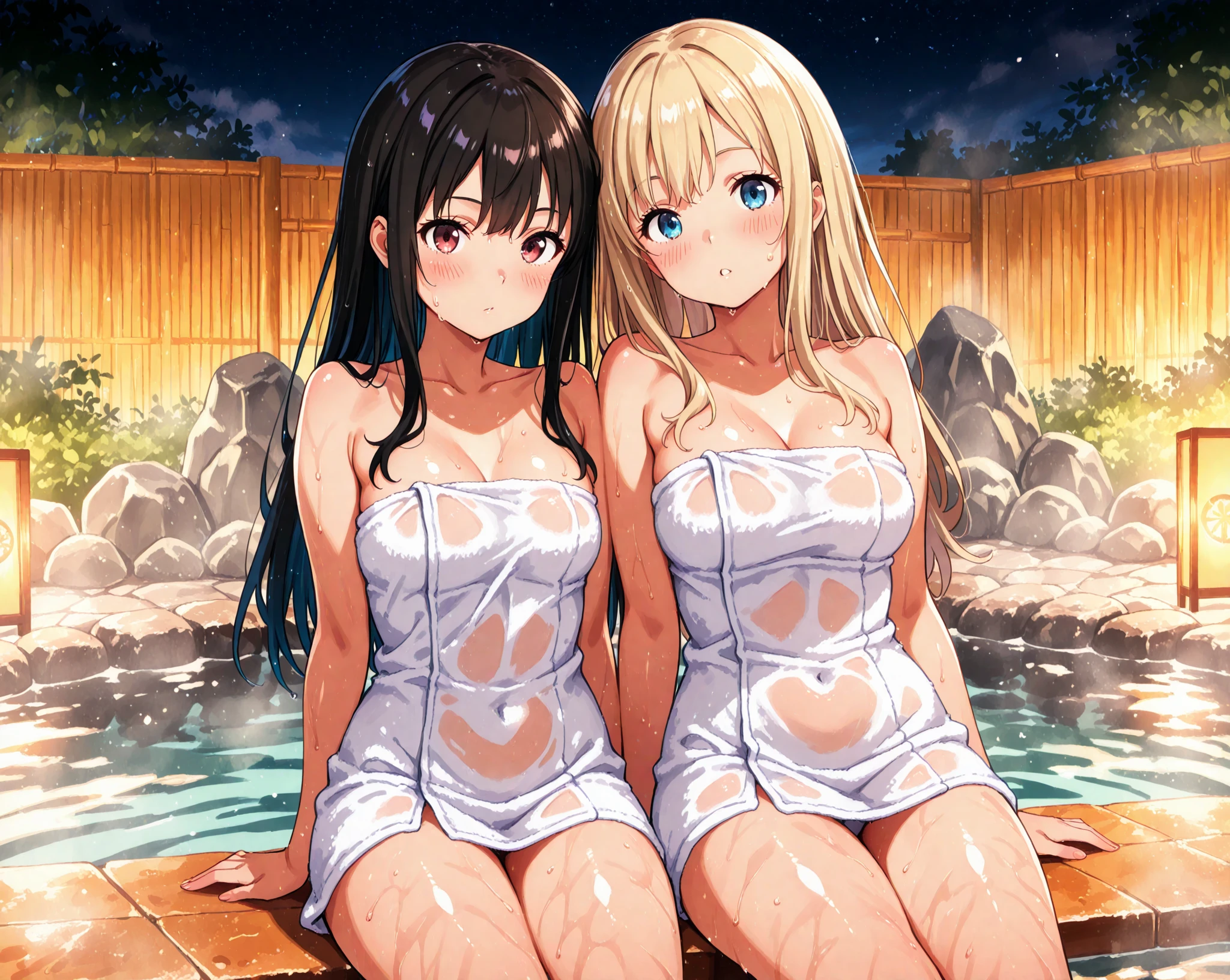 (masterpiece), best quality, (16k), expressive eyes, perfect face, BREAK, office lady, 2 girls, large breast, navel, BREAK, (((topless))), (((wet navy blue solid pencil mini skirt))), bare arms, bare legs, shiny skin, wet body, BREAK, black hair, wet hair, straight hair, BREAK, closed eyes, :O, (orgasm), standing, (pouring waterfall over head:1.3), (cowboy shot), BREAK, outdoors, under the waterfalls, wading, 
