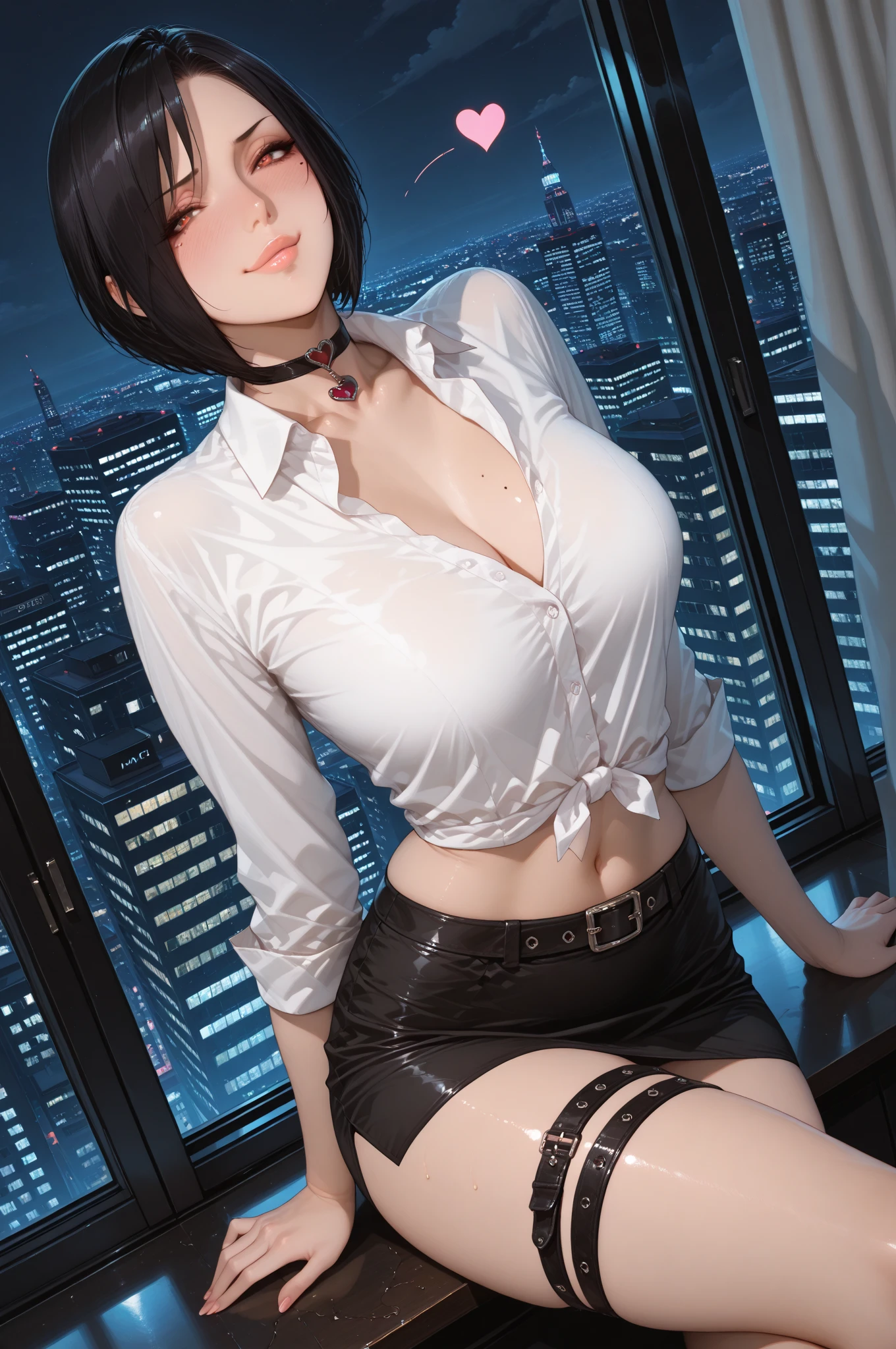 ubel,dark green hair,long hair,side ponytail,hair between eyes,bangs, BREAK (beret, black jacket, open clothes, cleavage, midriff, black shorts, black thighhighs, thigh strap, fingerless gloves, single glove:1.2) BREAK blurry background, BREAK pose, hand on hip, BREAK (masterpiece:1.2), best quality, high resolution, unity 8k wallpaper, (illustration:0.8), (beautiful detailed eyes:1.6), extremely detailed face, perfect lighting, extremely detailed CG, (perfect hands, perfect anatomy),