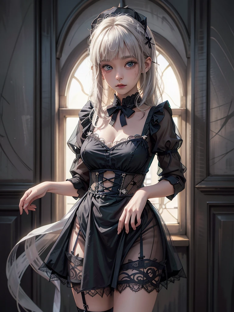 (model photo shoot, (rot theme:1.1), a stylish girl, rot hair, silver eyes, rot lipstick, rot eye shadow, blush, (europeu, 18 years old), sensuous, Pure innocence, (drlight smile:0.8), whore vibe, smitten, simple rot dress, seducing gaze, (rot:1.1) wall background, Shallow depth of field, romantic scenery, dreamy pastel palette, whimsical details, (offcial art), (Spitz), Exposure Mix, bokeh, (hdr:1.4), hight contrast, (cinematic), (subdued colors, dark colours, calming hues:1.3)