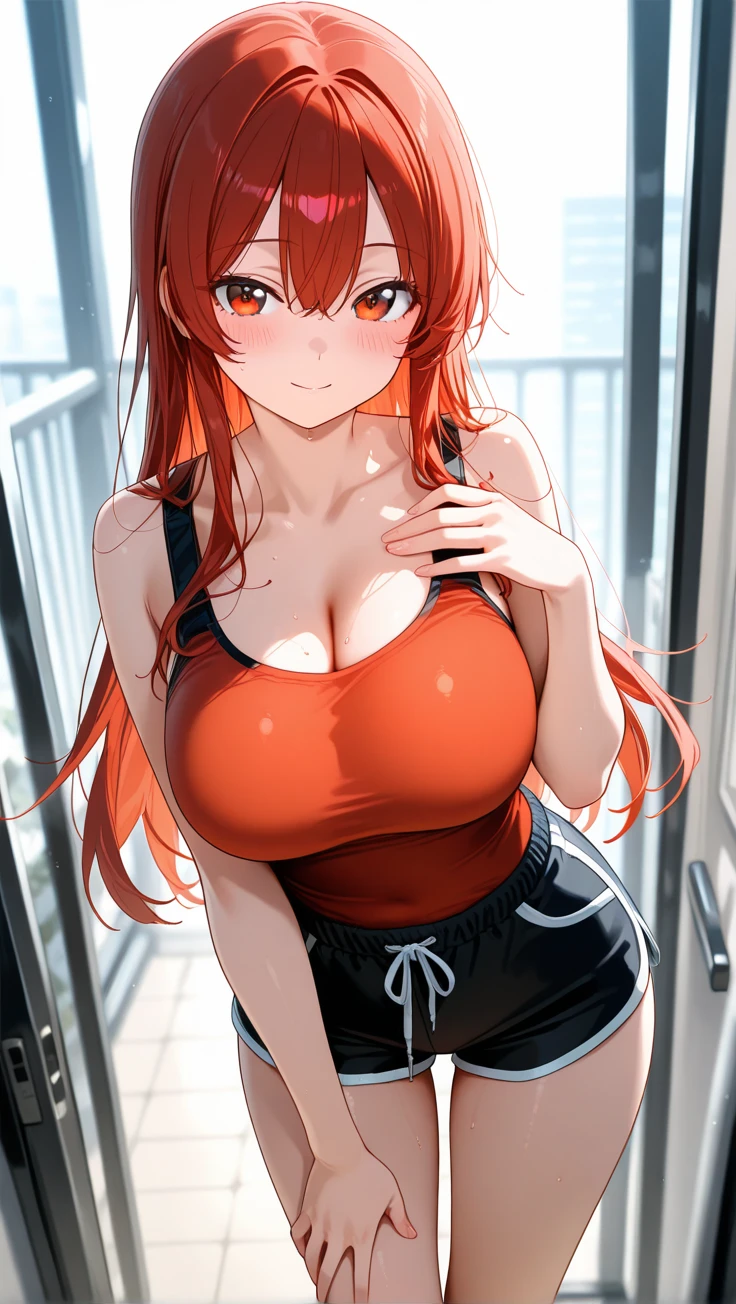Optimal,masterpiece,High resolution,Highest quality,Hyper HD,Very detailed,Award-winning,16K,alone,(Upper Body),Correct Anatomy,Beautiful Cyberpunk Girl,Cowboy Shot、Cute Face,,Red hair、Long Hair、Twin tails、Braiding, Hairline,((Scarlet Eyes)),Long eyelashes,Drooping eye corners,White skin,Shoot from the side, ((See-through camisole:1.5)), ((Transparent nipples))、rocket , (Because I'thin),