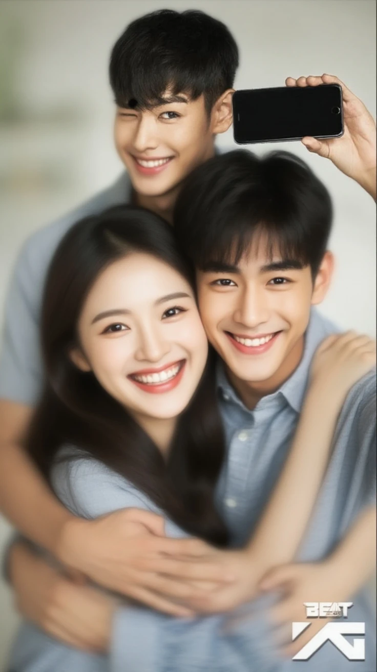 Des amis korean pose pour une photo, un air agréable, il on l'air responsable les uns des autres. Ils sont charismatiques, très bien détaillés, beaux visages, beaux yeux. À côté d'un lycée coréen. Style kdrama. Suspens. Ils ont tous 18 years. Lumières sombres. Bad guys. Lycéen, liberté, couché de soleil. Un garçon porte un chapeau de paille le sourire aux lèvres.