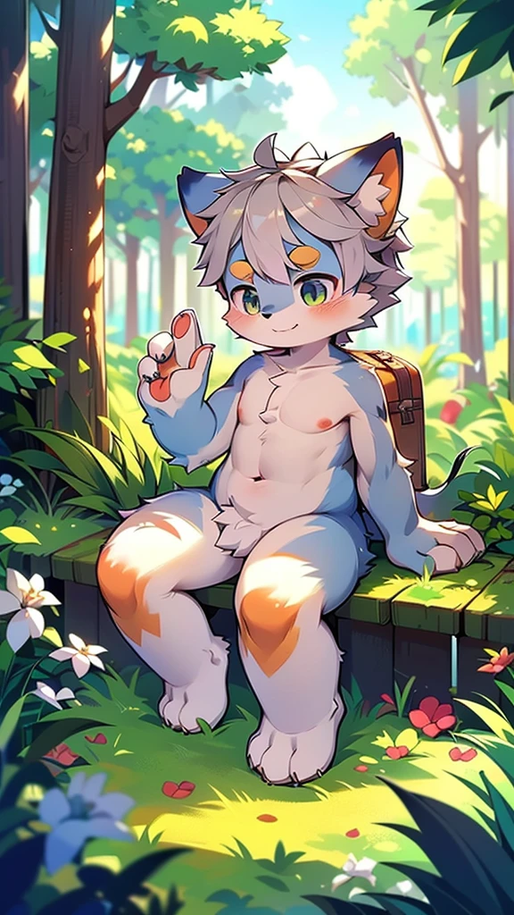 Best quality, 4K, Kemoshota, dynamic angle, kindergarten boy, mascot boy, short height boy, best quality, highres, ultra-detailed,a
realistic prompt, furry kemono boy, naked, raining, outside, close-up, small phimosis, foreskin, embarrassed, open legs, wet fur, wet hair, water drops, watered, hydrangea, 