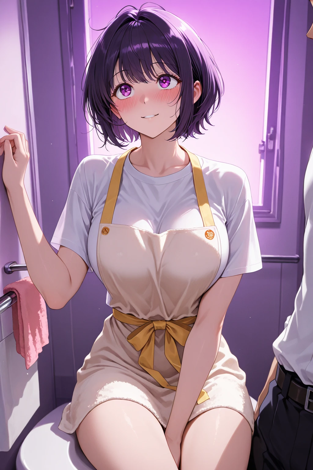 1.woman naked fake smile embarrassed front focus on face hands in front small breasts short hair nipples naked black hair nude black eyes 1.Fat man sex standing back cafe apron coffee ribbon