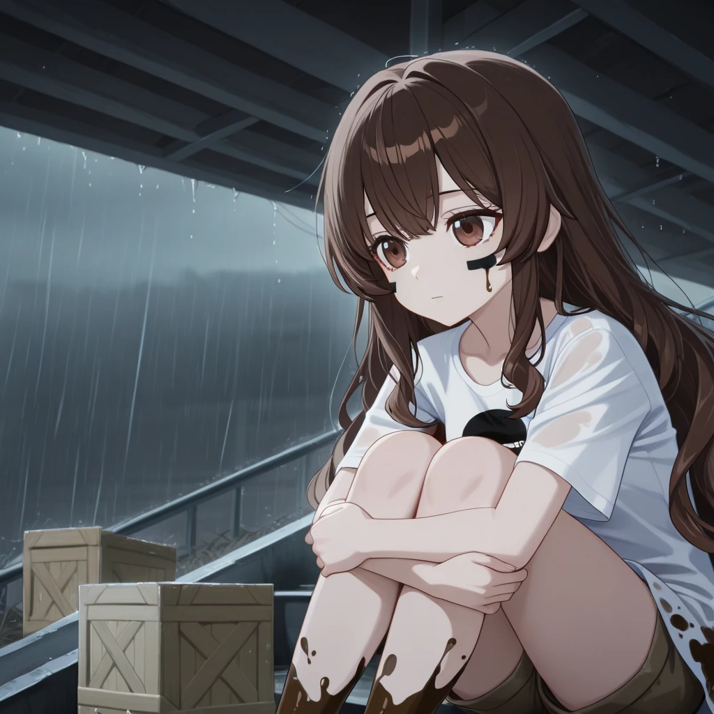 1girl, io \(granblue fantasy\), small breast, shackles, chocker, sundress, barefoot, sad, dungeon, darkness, night, close-up score_9, score_8_up, score_7_up, score_6_up, score_5_up, score_4_up, BREAK source_anime, masterpiece
